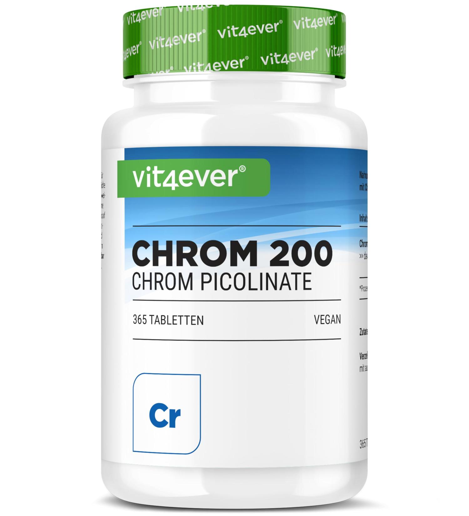 Chromium Picolinate - 200 mcg Pure Chromium per Tablet - 365 Tablets per Year - Pure - No Additives - High Dosed - Vegan - Buy Online on GoSupps.com