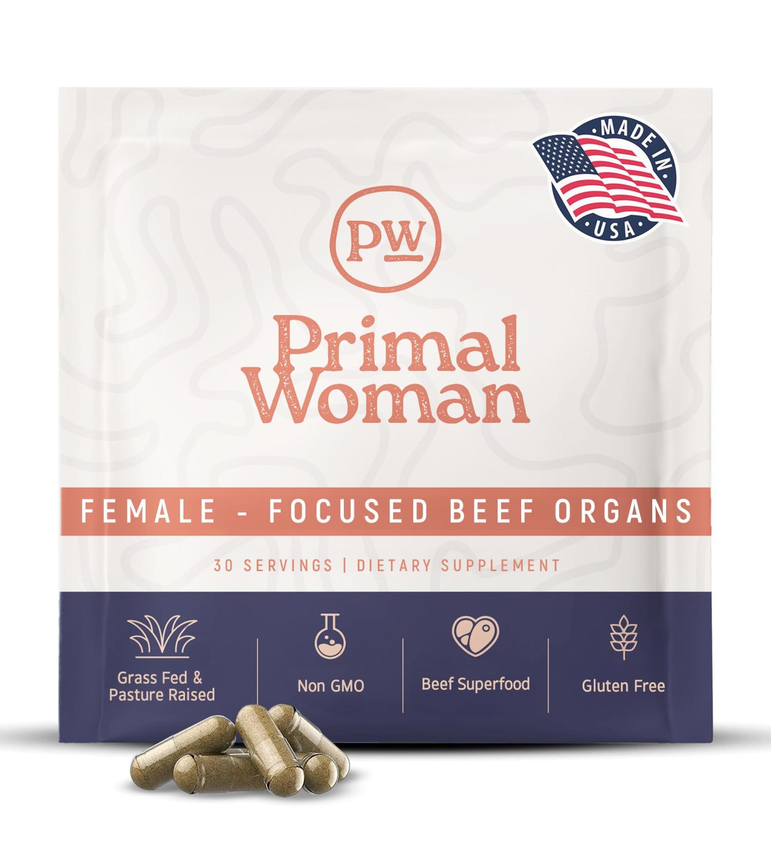 Primal Woman Beef Organ Supplement for Women - Heart, Liver for Women, Grass Fed, Pasture Raised Liver | Primal Beef Organ Capsules Woman (60 Capsules) - Buy Online on GoSupps.com