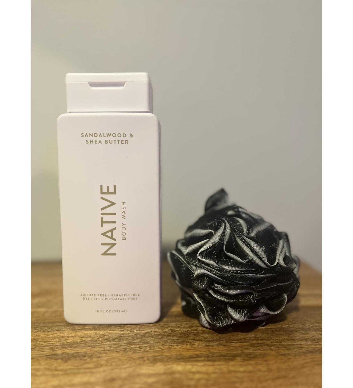 Native Body Wash - Sulfate Free Sandalwood & Shea Butter | 18 fl oz with Loofah Sponge | International Shipping - Buy Online on GoSupps.com