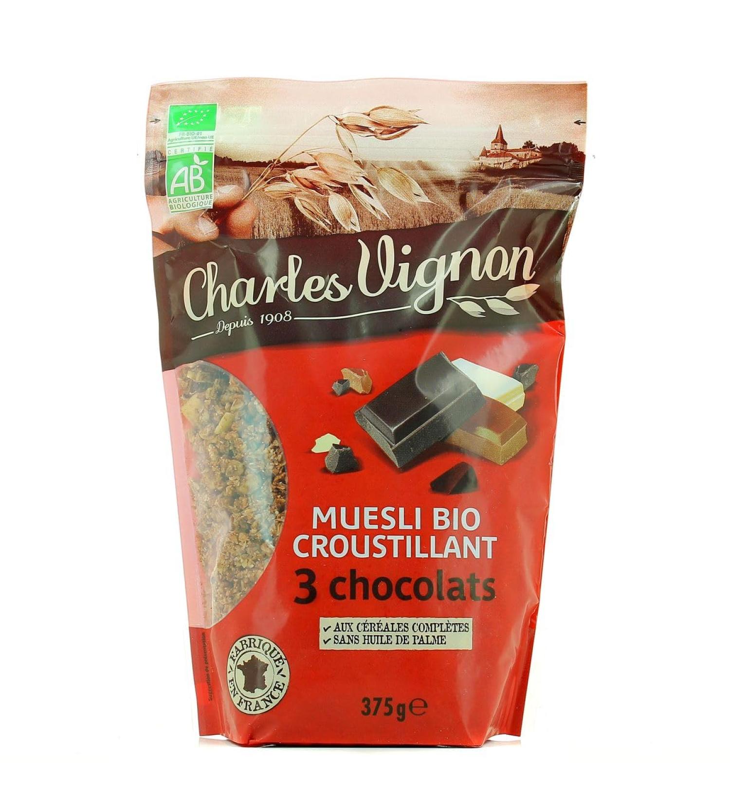  G n rique CHARLES VIGNON - Charles Vignon Organic Crunchy Muesli with 3 Chocolates 375g - 375g - Pack of 3 - Sold as a Pack - Buy Online on GoSupps.com