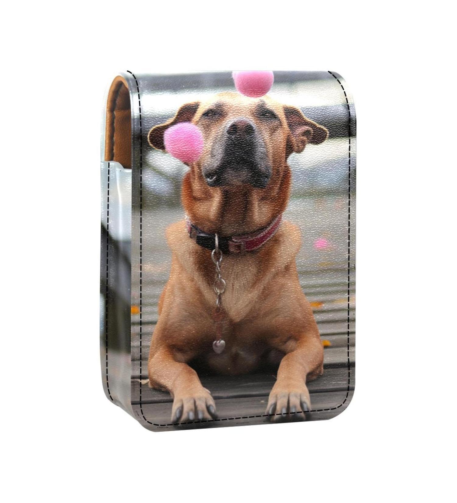 Travel Lipstick Organizer Case - Portable Makeup Bag with Mirror | Autumn Brown Dog Ball H024y2bamn - Shop Internationally - Buy Online on GoSupps.com