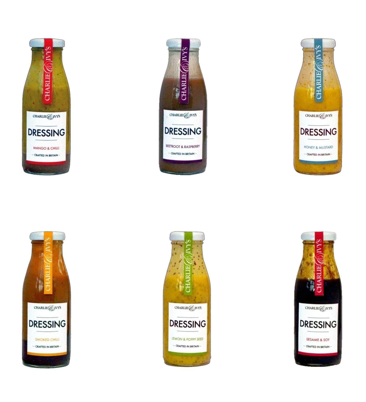 Charlie & Ivys Dressing Pick N Mix - Choose From 6 Flavors | Mango - Chilli Beetroot - Raspberry Honey - Mustard Lemon - Poppyseed Sesame - Soy | Pack of 6 X 250ml - Buy Online on GoSupps.com