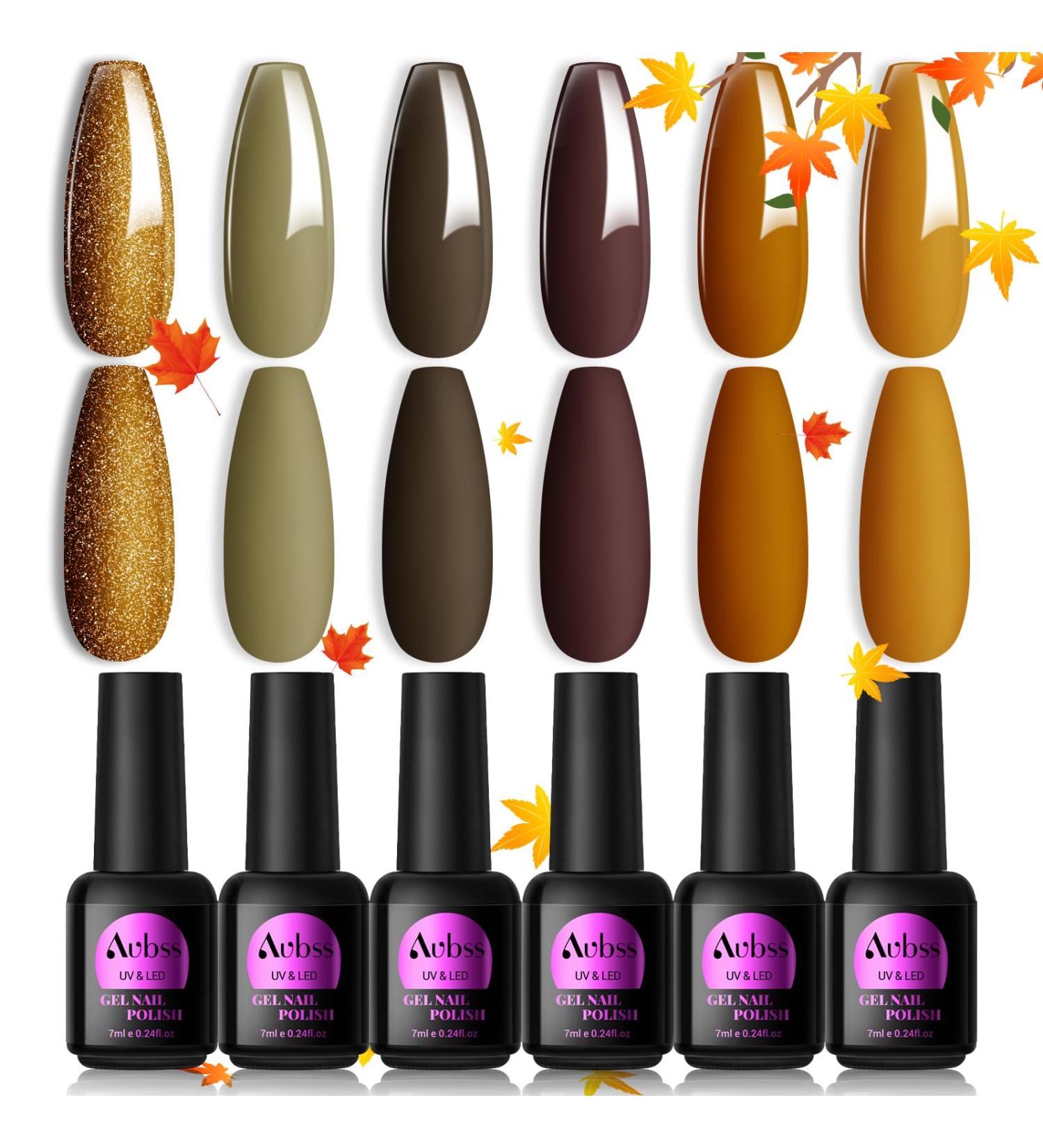 AUBSS Autumn Gel Nail Polish Set - 6 Stunning Colors for Winter | Gold Glitter, Brownish Orange, Brown | Soak Off LED Gel Kit for Nail Art | Perfect Manicure Gift for Women - Buy Online on GoSupps.com
