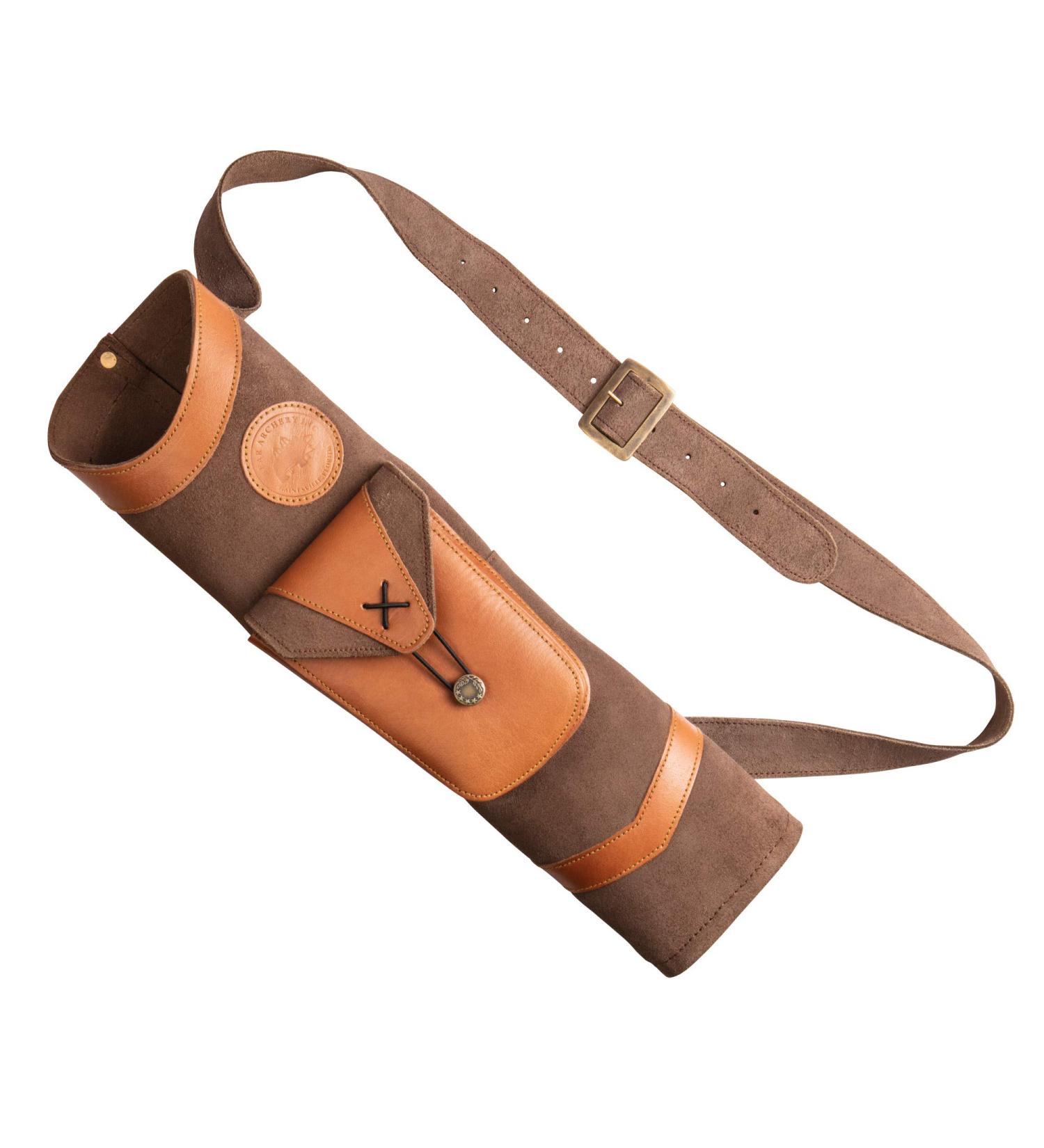Bear Archery Superlite Traditional Shoulder Back Leather Arrow Quiver with Large Pouch, Brown, One Size (AT100BQ)