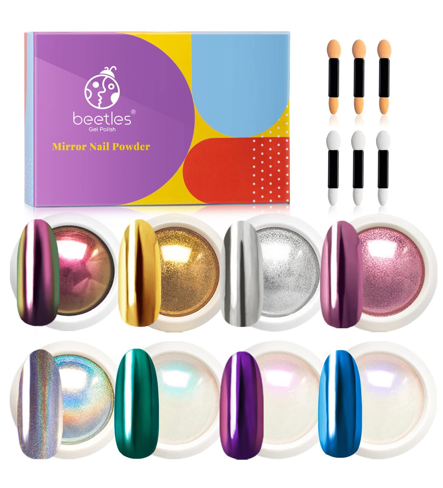 Beetles Chrome Nail Powder: Mirror Effect Holographic Aurora Glitter - 8 Colors 1g/0.5g Jar - Buy Online on GoSupps.com