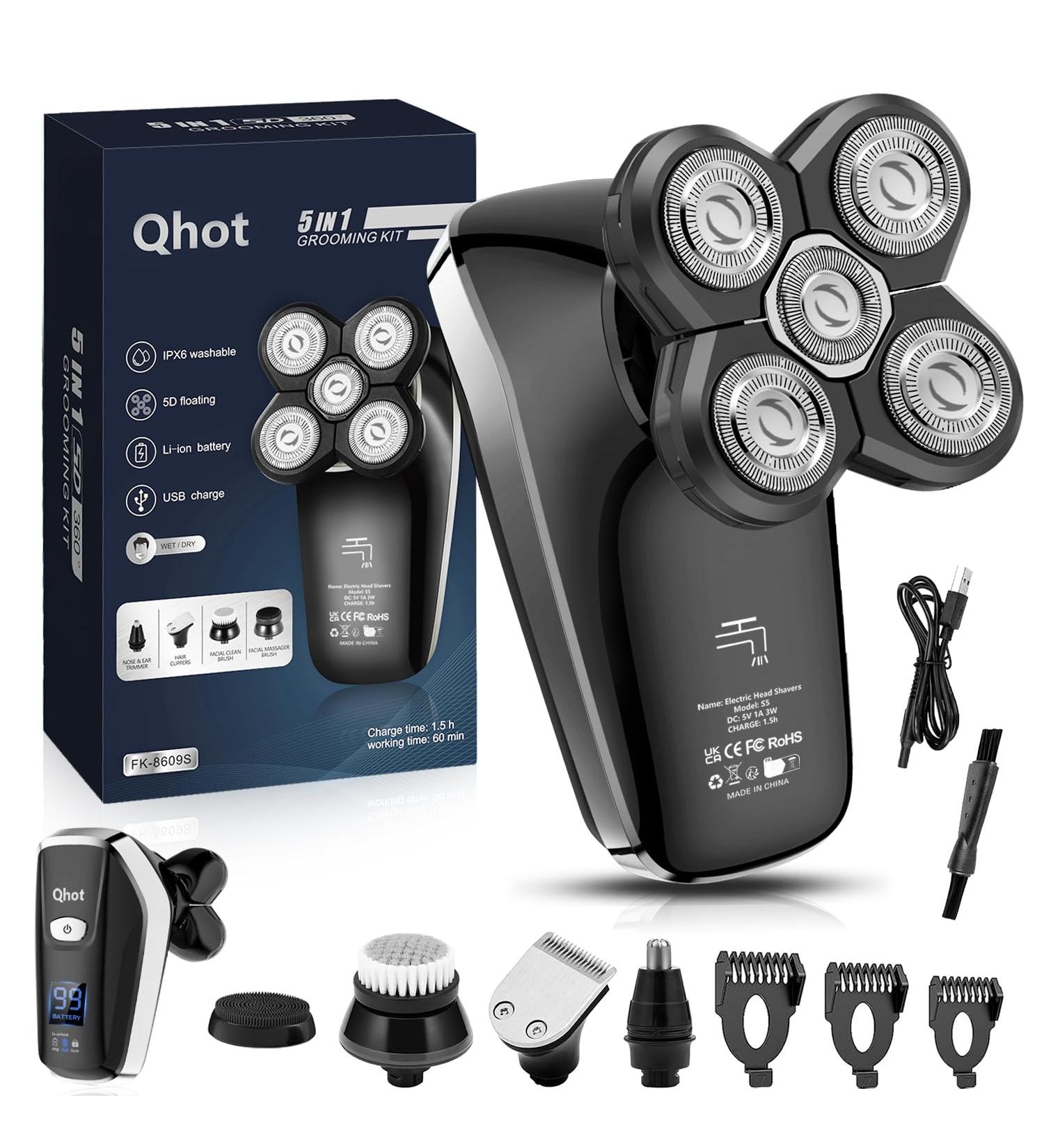 Qhot S5 Upgraded 6-in-1 Cordless Waterproof Head Shaver for Men - Best Bald Electric Shaver 2023 - Buy Online on GoSupps.com