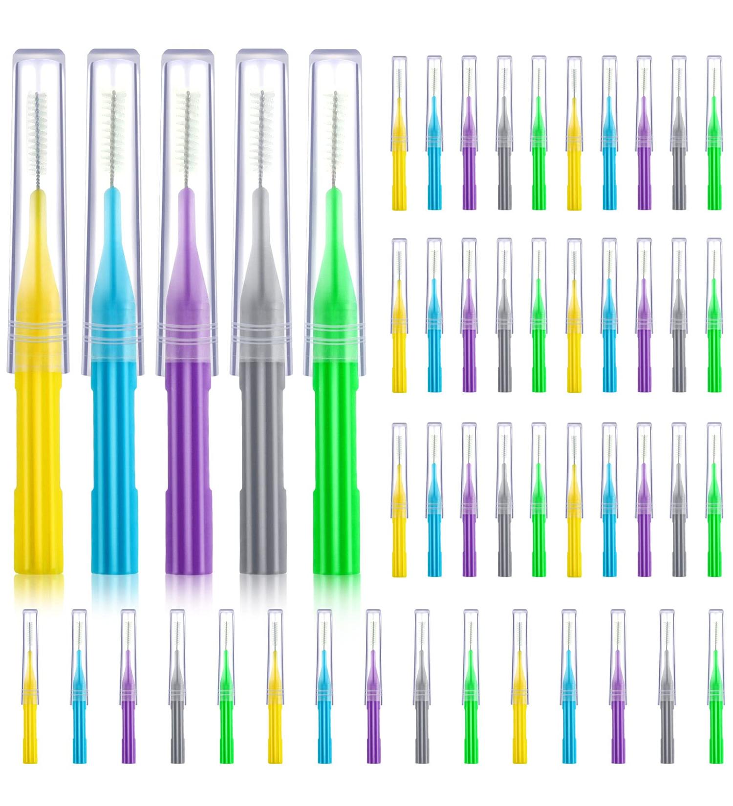 50pc Interdental Braces Brush Set for Oral Hygiene - Blue, Green, Purple Colors - Buy Online on GoSupps.com