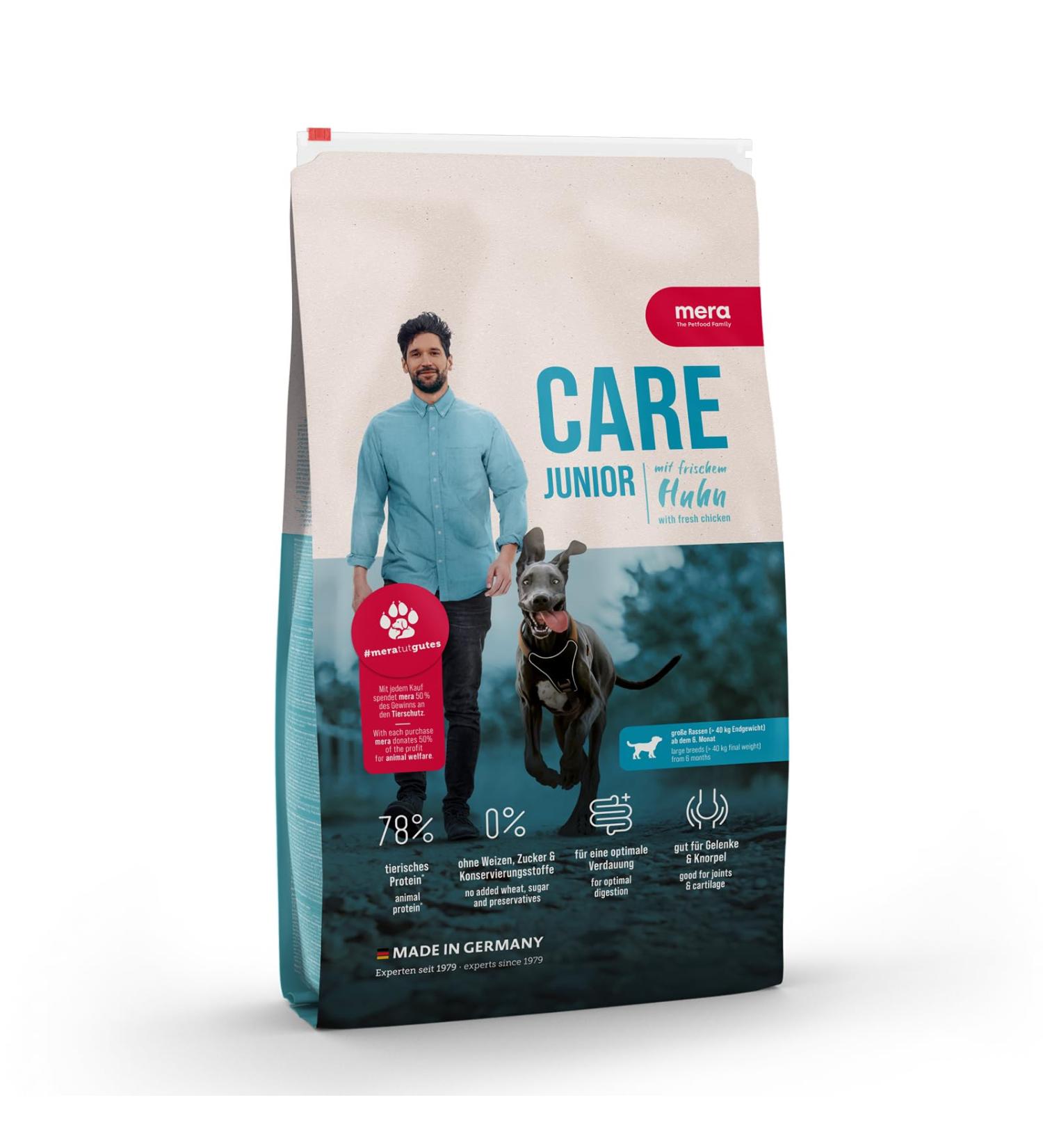 mera Care Junior Chicken - Dry food for young large breed dogs from 6 months - With 78% animal protein - Wheat free (4 kg) - Buy Online on GoSupps.com