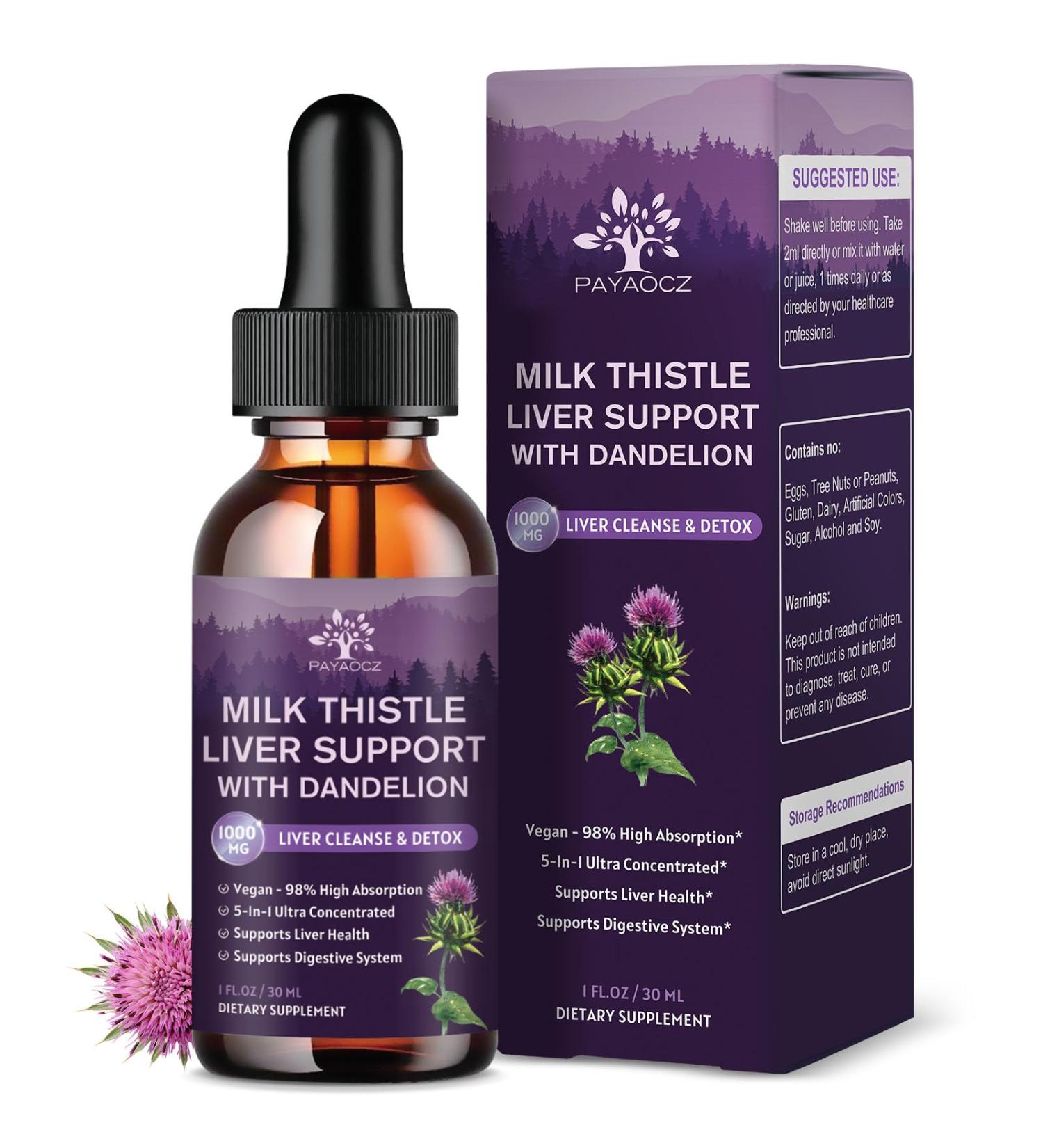 (2 Pack) Milk Thistle Liquid Drops Silymarin 1000mg Liver Supplement Detox & Cleanse with Dandelion & Artichoke Milk Thistle Organic Extract for Support Repair Liver Health Vegan Non-GMO 1 Fl Oz 1 Fl Oz (Pack of 2) - Buy Online on GoSupps.com
