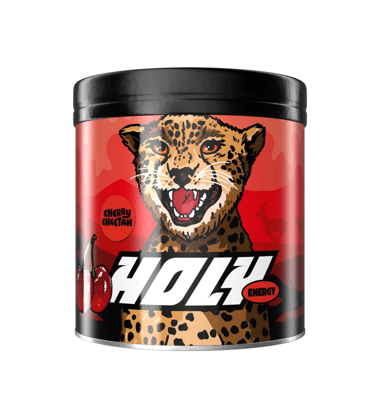 Holy Energy Gaming Booster 'Cherry Cheetah' - 50 Portions Focus Drink with Newcaff & Green Tea Extract | Vegan Cherry Flavor | Natural Fruit Aromas - Buy Online on GoSupps.com