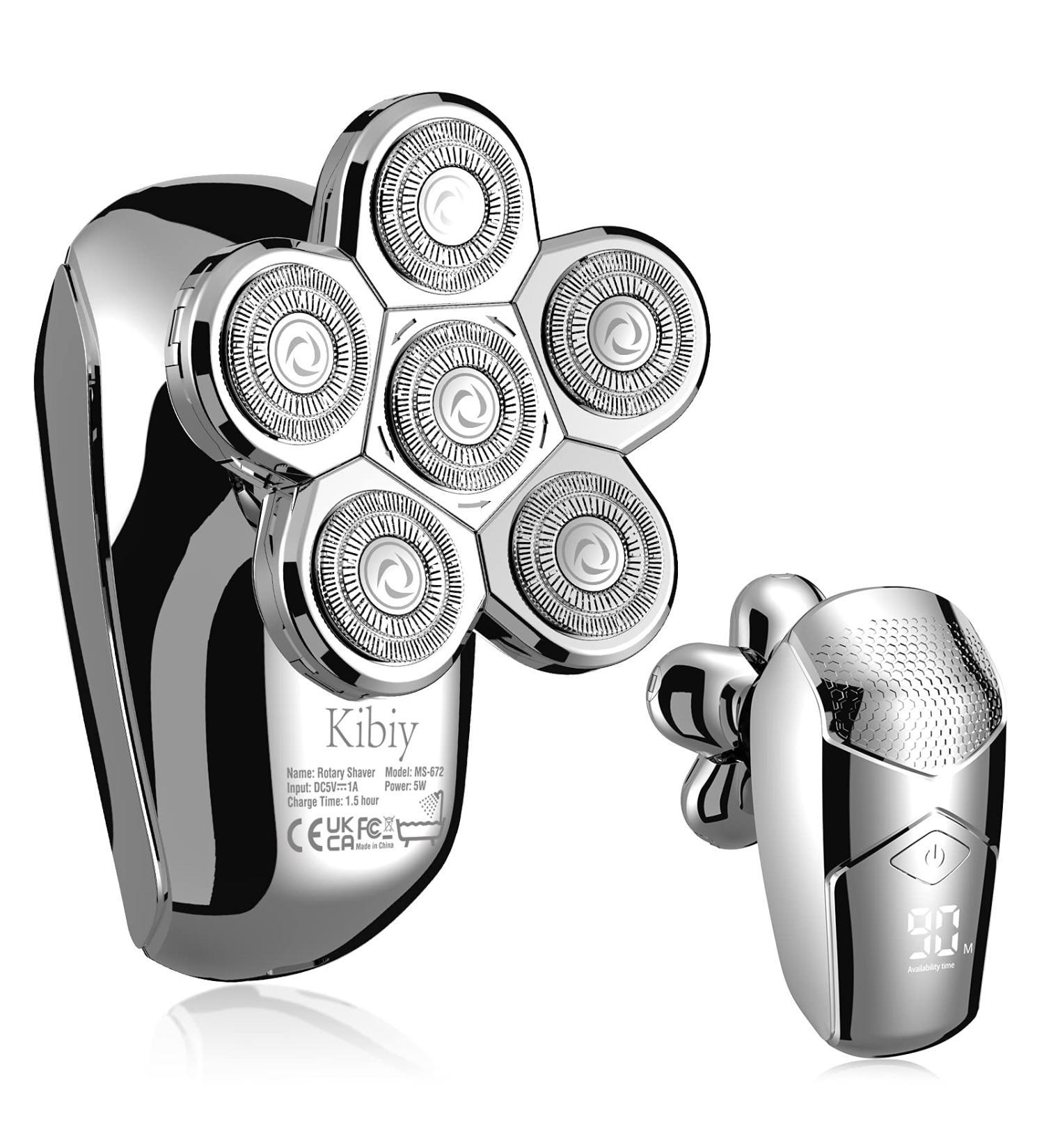 Kibiy 5-in-1 Electric Razor for Men - Cordless Bald Head Shaver, Waterproof Grooming Kit with Beard Clippers & LED (Silver) - Buy Online on GoSupps.com