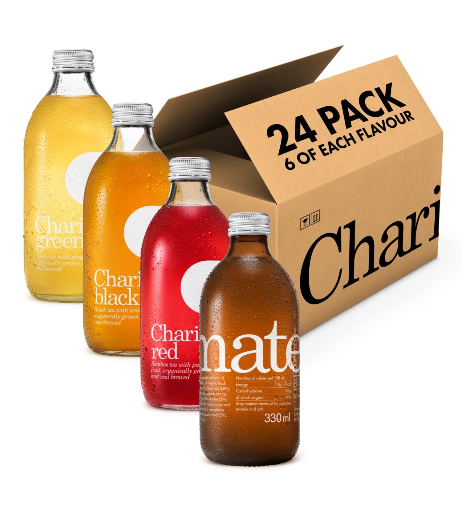 ChariTea Variety Pack 24 x 330ml - Iced Tea made with Real Tea Leaves Mixed Pack with 4 Flavours: Red Mate Black Green - Fairtrade Low Calorie No Refined Sugar Naturally Sweetened with Agave VARIETY PACK 4 Flavours 1 count (Pack of 24) - Buy Online on GoSupps.com