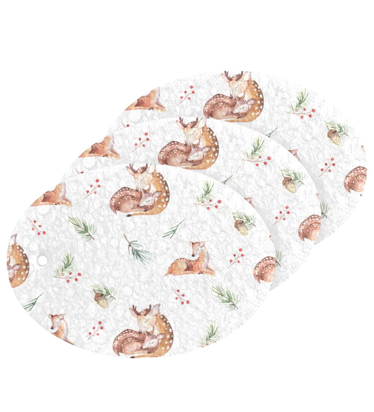 3-Pack Cleaning Kitchen Sponges Oval Sika Deer Leaves Kitchen Cellulose Dishwashing Wood Pulp Cotton - Buy Online on GoSupps.com