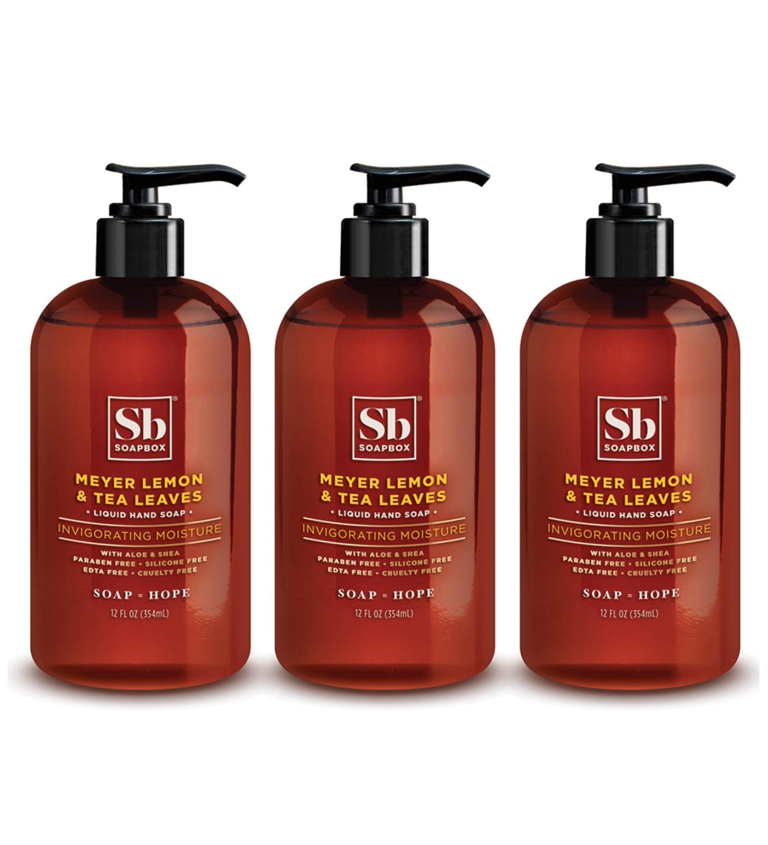 Soapbox Meyer Lemon & Tea Leaves Liquid Hand Soap - 12oz Pump Bottles (Pack of 3) | Gentle & Moisturizing Vegan Cruelty-Free Cleanser for Bathroom and Kitchen - Buy Online on GoSupps.com
