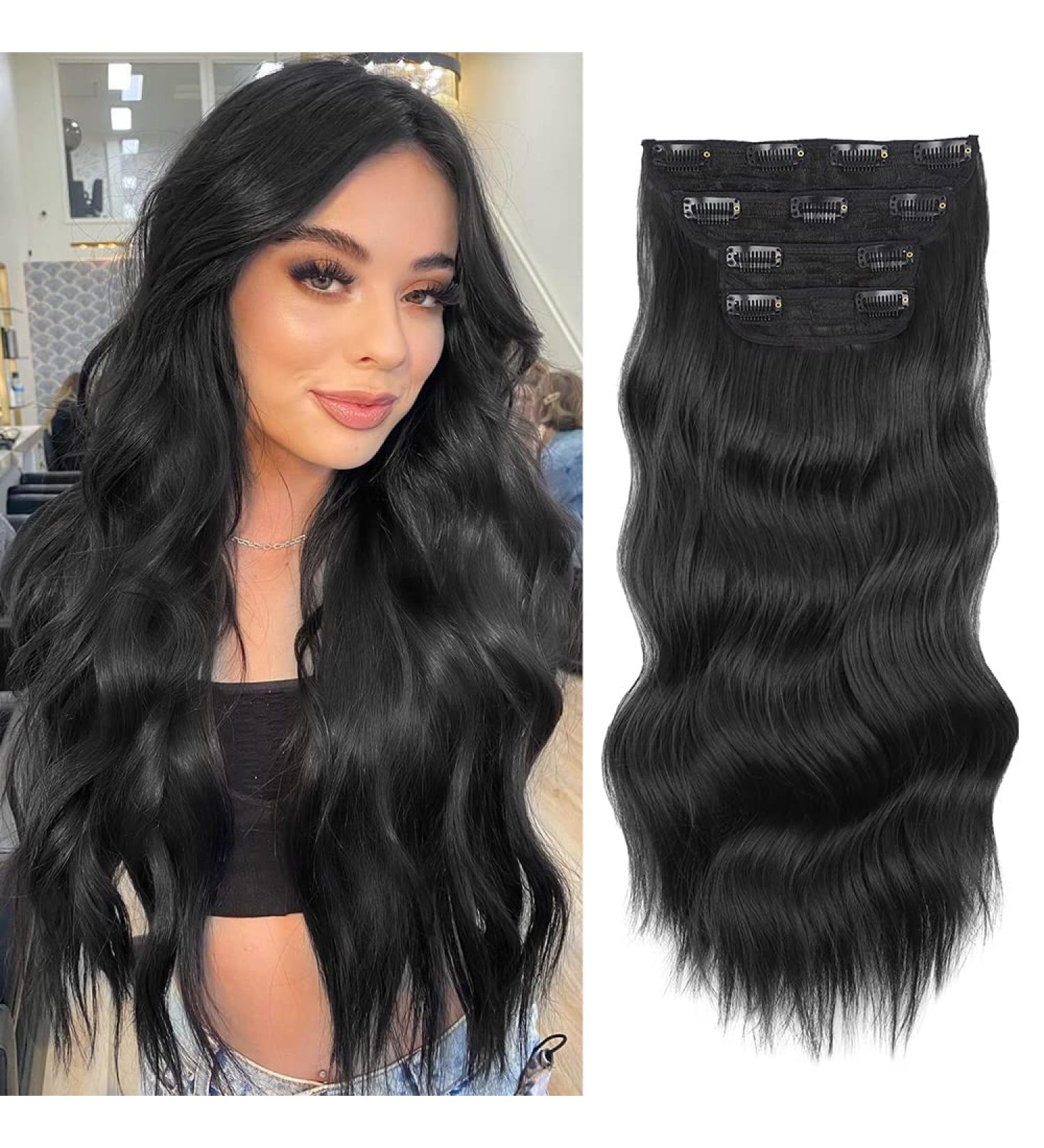 Clip In Extensions Black 50cm - 200g Real Hair 4 Part Set | Long Curly Hair Extensions for Women - Buy Online on GoSupps.com