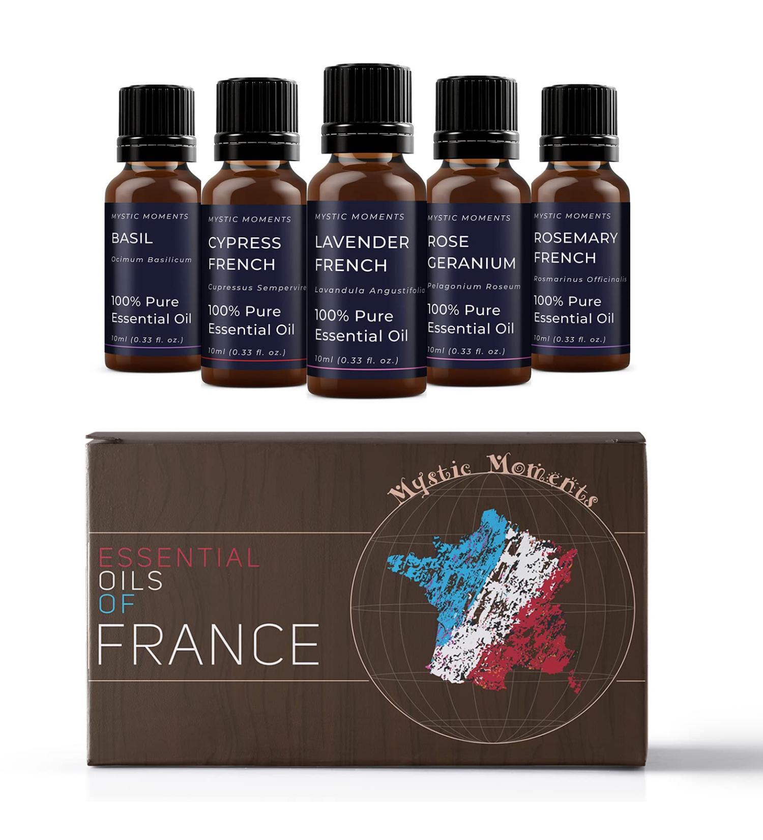 Mystic Moments Essential Oil Gift Starter Pack | 5x10ml of Basil Cypress Lavender Rose Geranium & Rosemary | Perfect International Gift - Buy Online on GoSupps.com