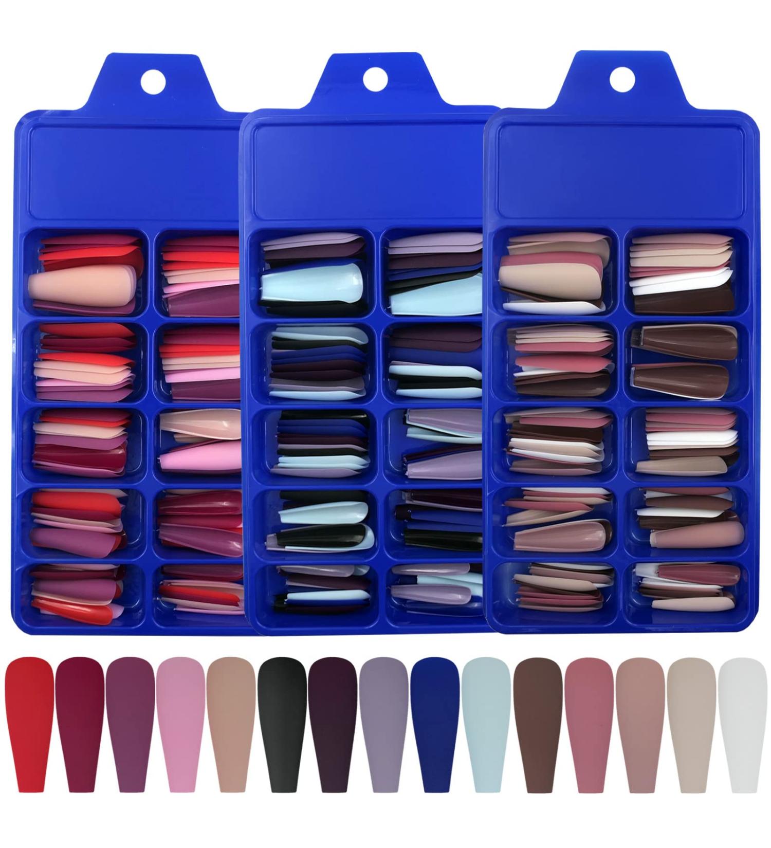 300pc Matte Coffin Press on Nails Set - Long Ballerina False Nails in 15 Colors, 10 Sizes - Colored Artificial Fingernails for Manicure Designs - Buy Online on GoSupps.com