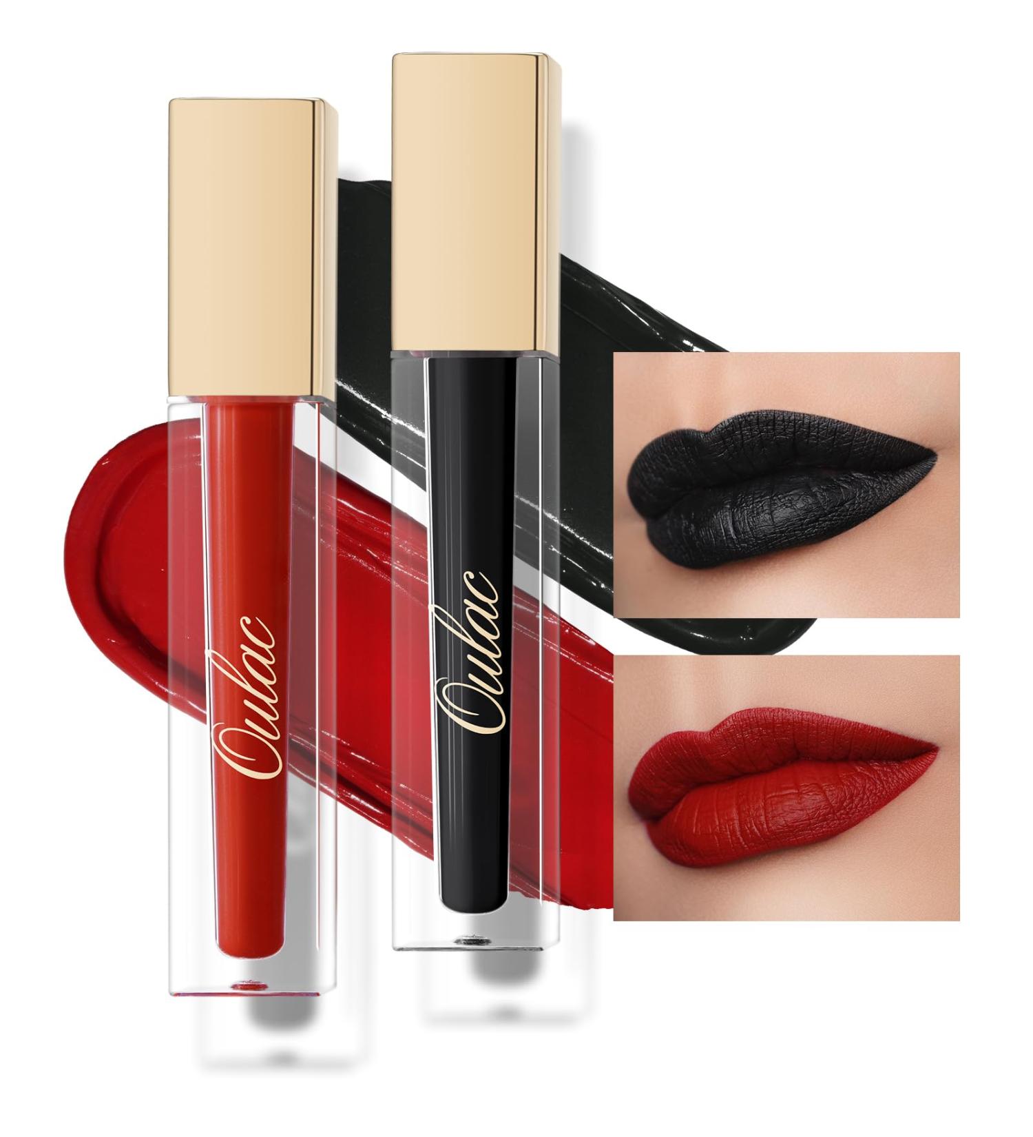 Oulac Liquid Matte Lipstick Set Black and Red Lipsticks Long Lasting with Kiss Right Intensive Color Delivery Precise Applicator Matte Finish M01 + M23 - Buy Online on GoSupps.com