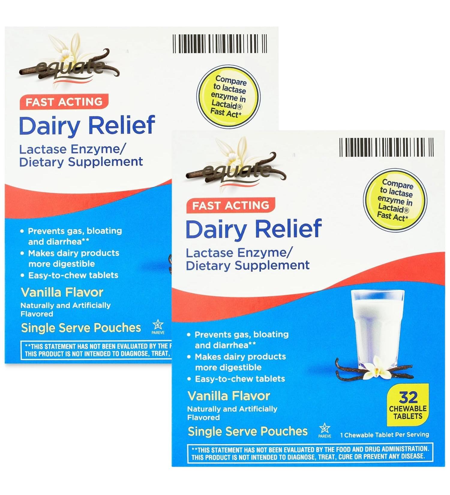 Fast Act Lactose Intolerance Chewables with Lactase Enzymes Vanilla Twist Flavor 32 Count | Fast-Acting Dairy Relief for Lactose Intolerance (Pack of 2)