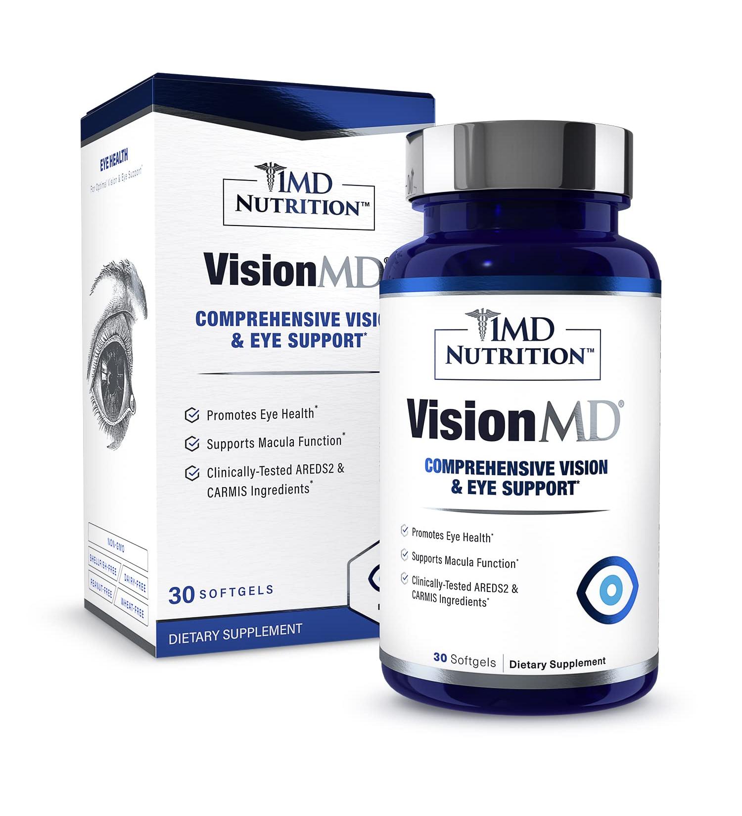1MD Nutrition VisionMD Eye Vitamin CARMIS with OptiLut Lutein & Zeaxanthin - Supports Vision Health, Reduces Everyday Eye Strain & Dry Eyes - 30 Softgels - Buy Online on GoSupps.com