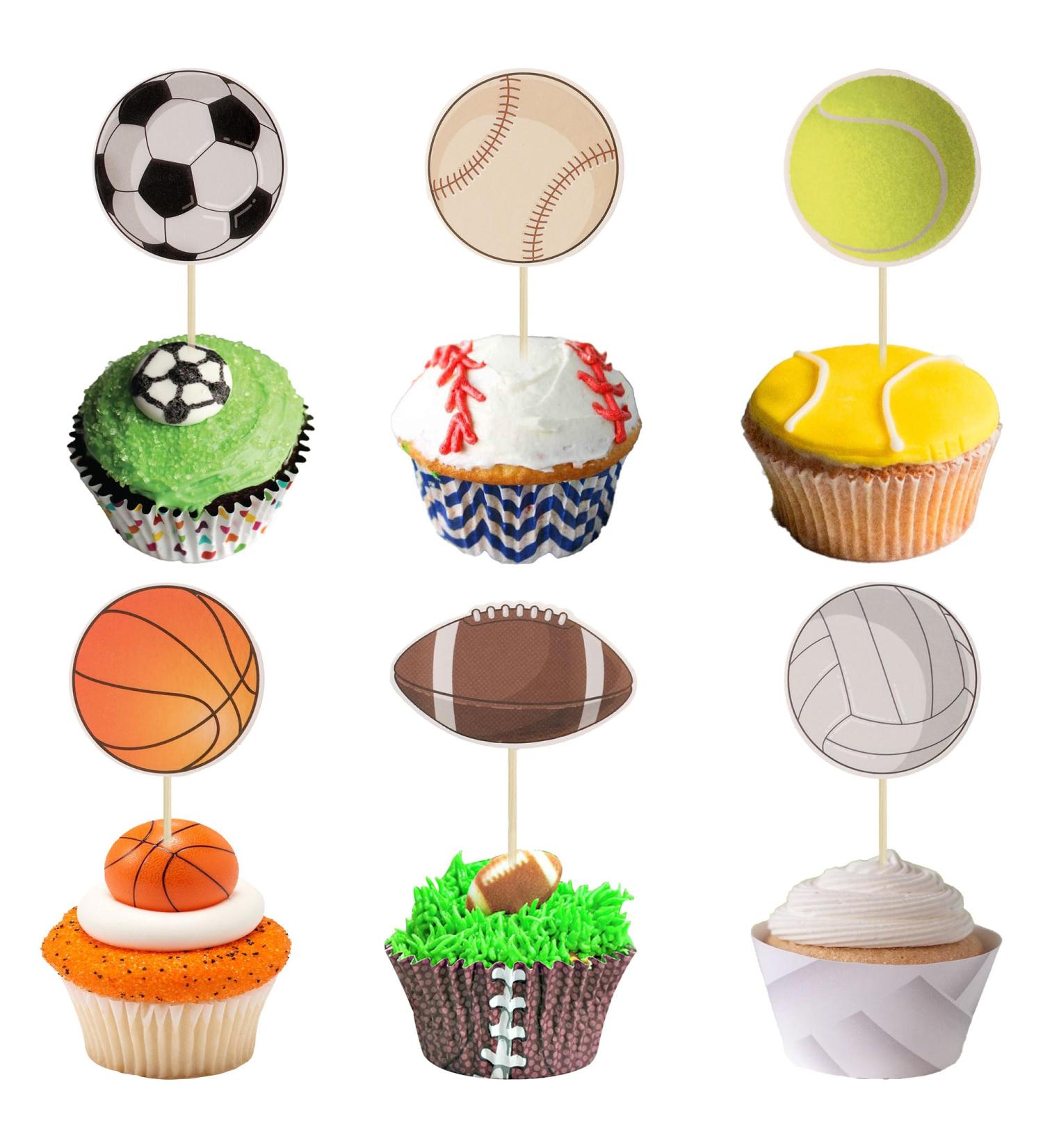 36Pcs Sports Cupcake Toppers Basketball Cupcake Toothpicks Soccer Ball Football Baseball Volleyball Rugby Cake Decorations for Sports Ball Game Theme Baby Shower Birthday Party Decoration Supplies - Buy Online on GoSupps.com