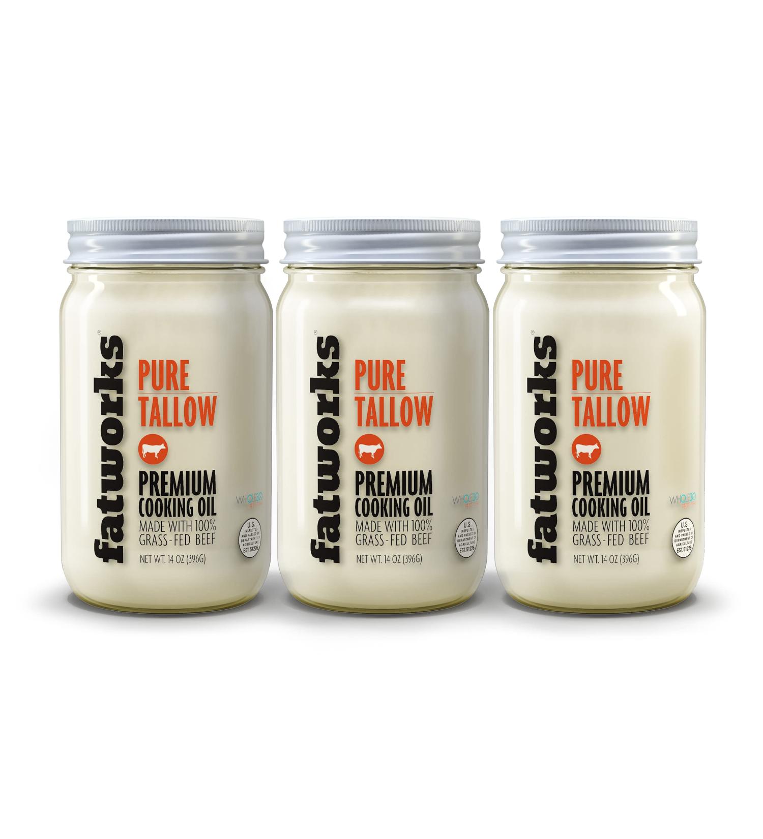 Fatworks 100% Grass Fed & Grass Finished, Pasture Raised Beef Tallow, Artisanally Rendered, WHOLE30 Approved, KETO, PALEO, 14 oz. 14 Ounce (Pack of 3)