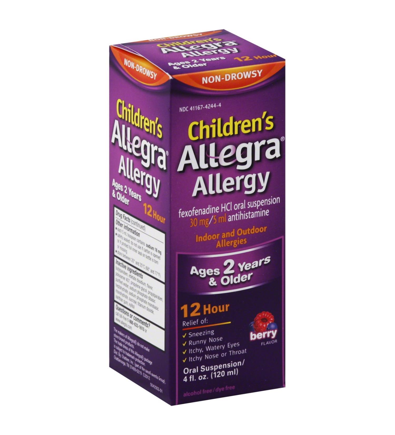 Allegra Childrens 12 Hour Allergy Relief Berry 4-Ounce (Pack 2)