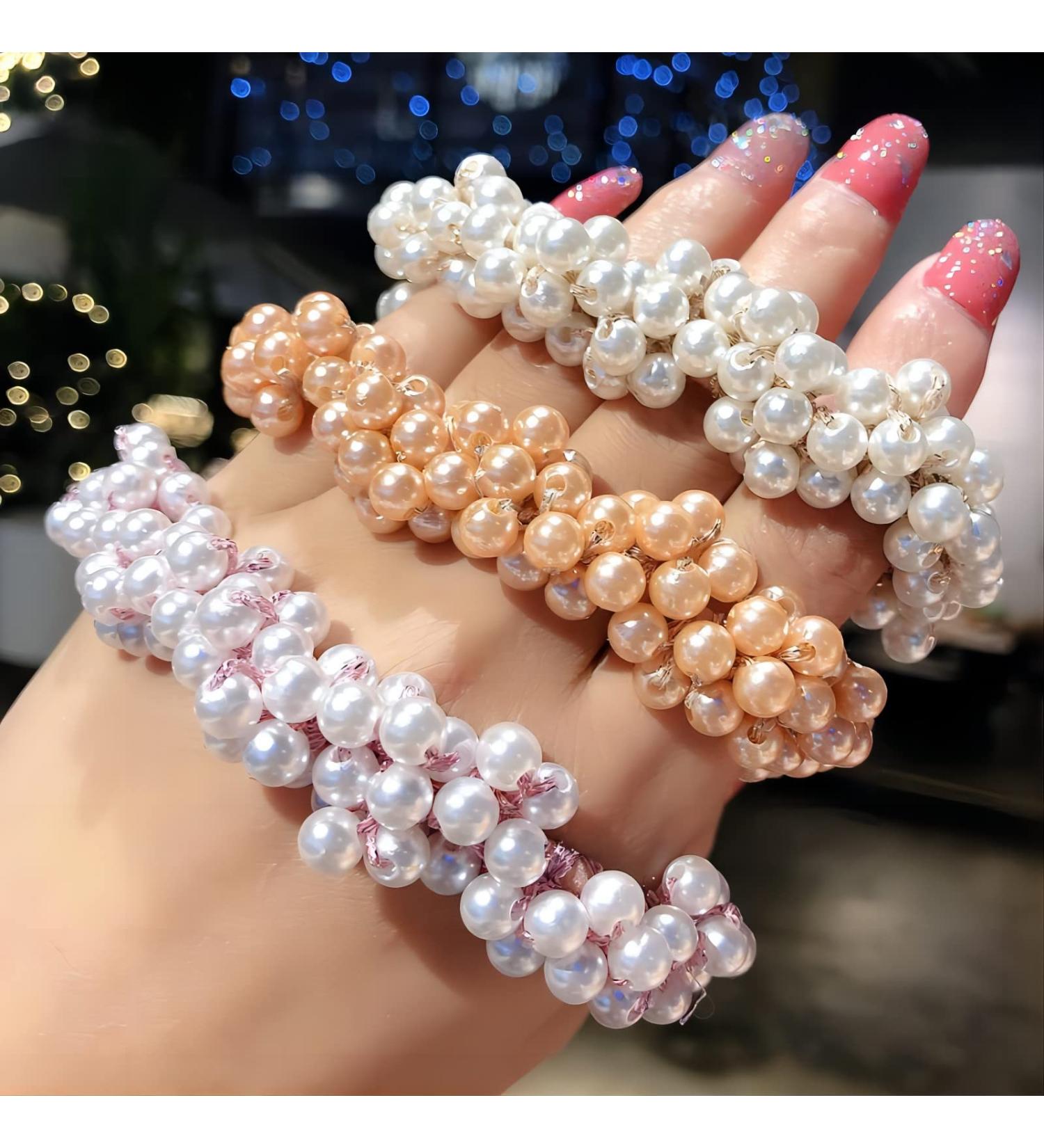Muior 3Pcs Champagne Pearl Elastic Hair Ties for Women and Girls - Chic and Elegant Ponytail Holders - Buy Online on GoSupps.com