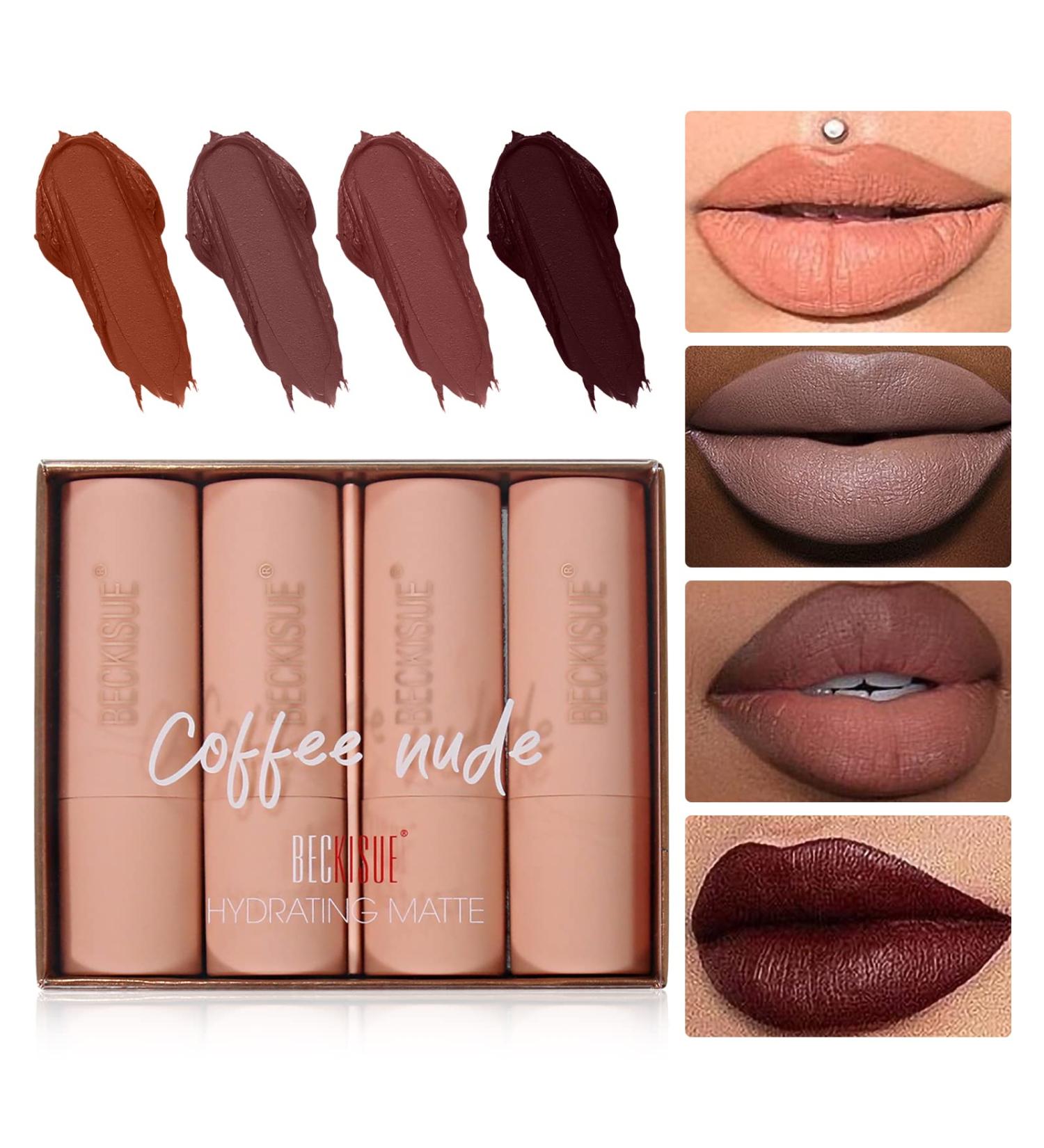 4Pcs Semi-Matte Nude Lipstick Set - Long Lasting Waterproof & Pigmented Velvet Finish for Women | Ideal Neutral Lip Makeup - Buy Online on GoSupps.com