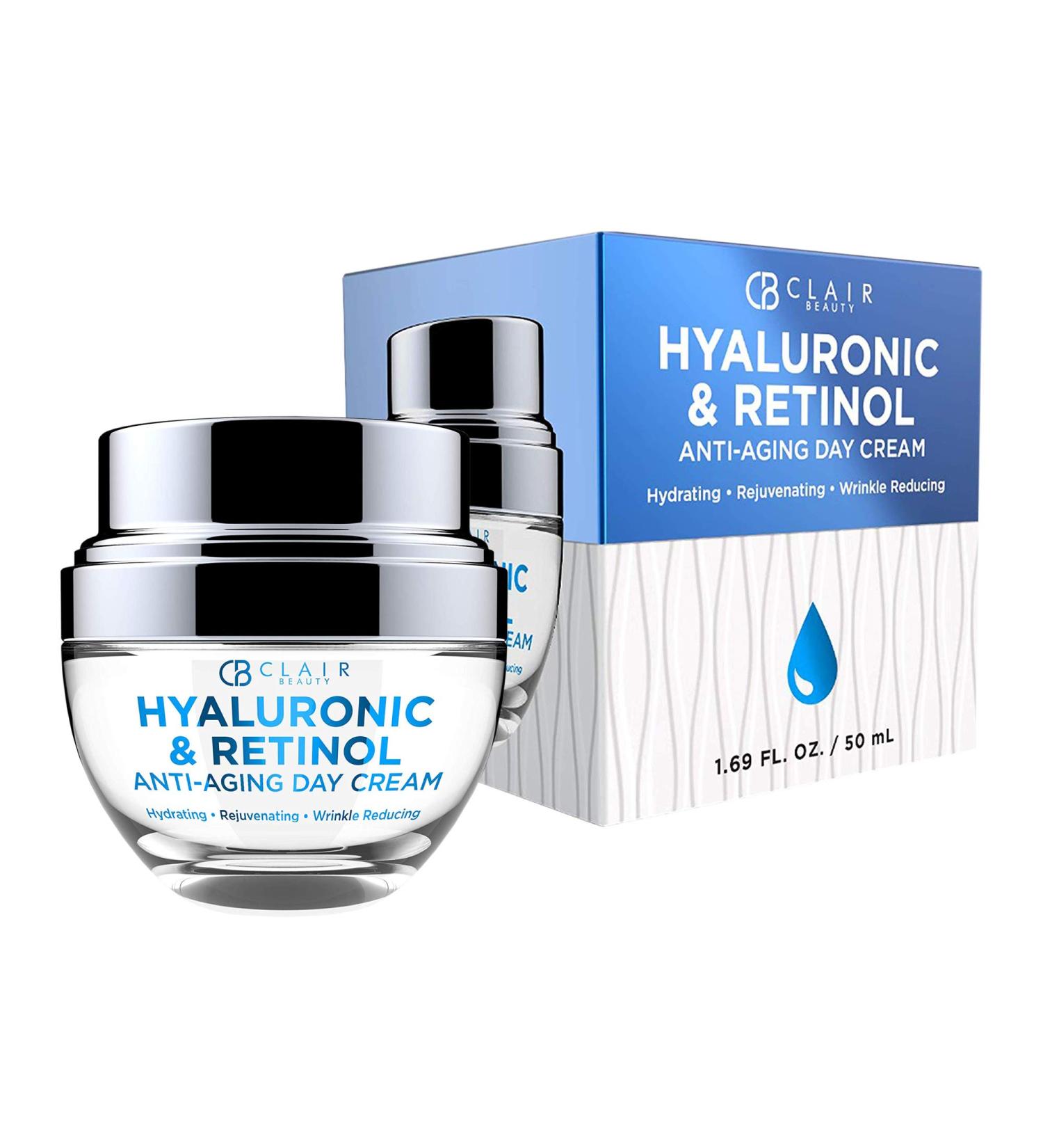 CLAIR BEAUTY Hyaluronic & Retinol Anti Aging Day Cream 50mL - Hydrating & Rejuvenating Formula | Reduces Wrinkles, Fine Lines, and Dark Spots - Buy Online on GoSupps.com