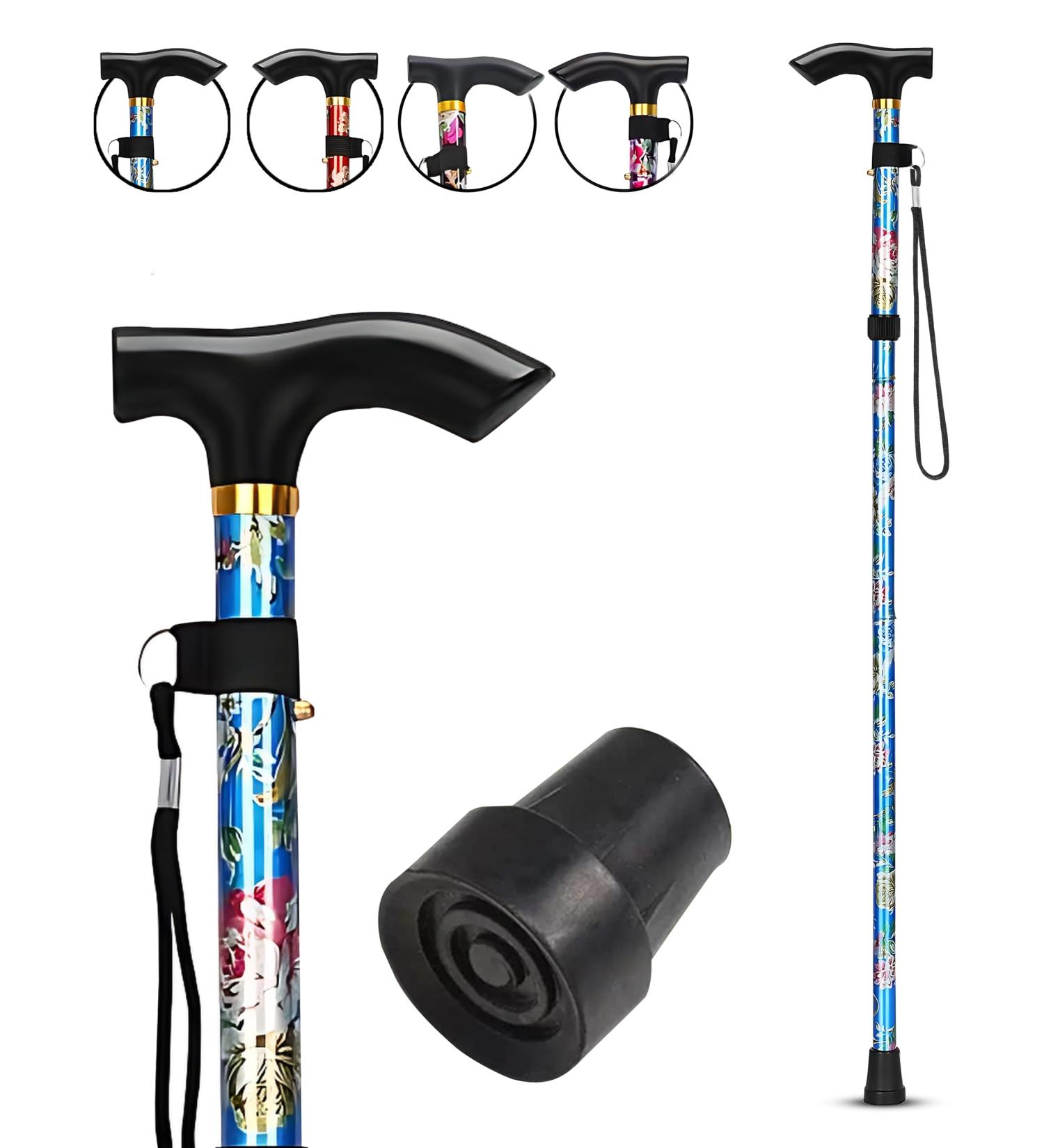 HATAF Walking Stick Folding Walking Sticks for Women Folding Walking Sticks for Men Mobility Aids walking stick rubber ends disability aids folding walking sticks for ladies Blue Flowers - Buy Online on GoSupps.com