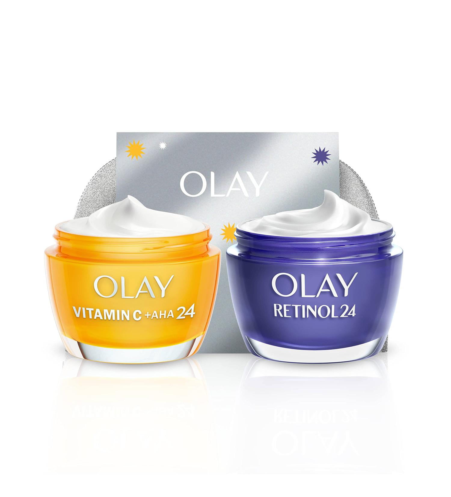Olay Moisturiser Gift Bag Womens Skin Care Gift Sets and Kits Vitamin C plus AHA 24 Face Cream and Retinol 24 Night Cream for Bright and Smooth Skin Free Make Up Bag and Gua Sha 50 ml/50 ml - Buy Online on GoSupps.com