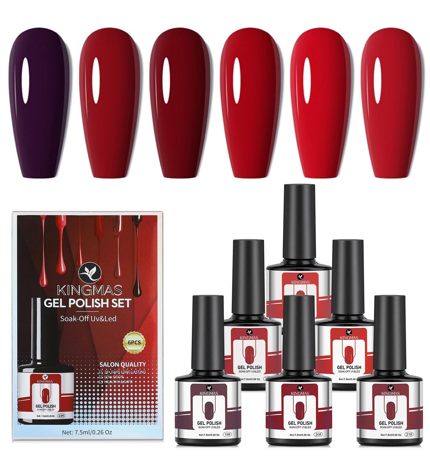 KINGMAS 6 Color Red Gel Nail Polish Set - Soak Off UV LED Nail Kits for DIY Nail Art - Perfect Gift for Women & Girls - Buy Online on GoSupps.com