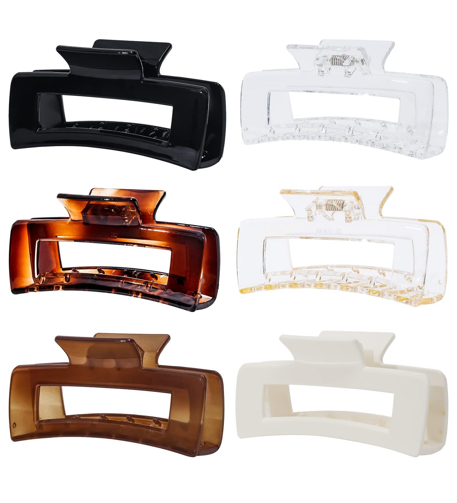 6 Pack Large Non-Slip Hair Claw Clips for Women - 4.1 Inch Rectangle & Square Acrylic Jumbo Clips for Thick Hair - Buy Online on GoSupps.com