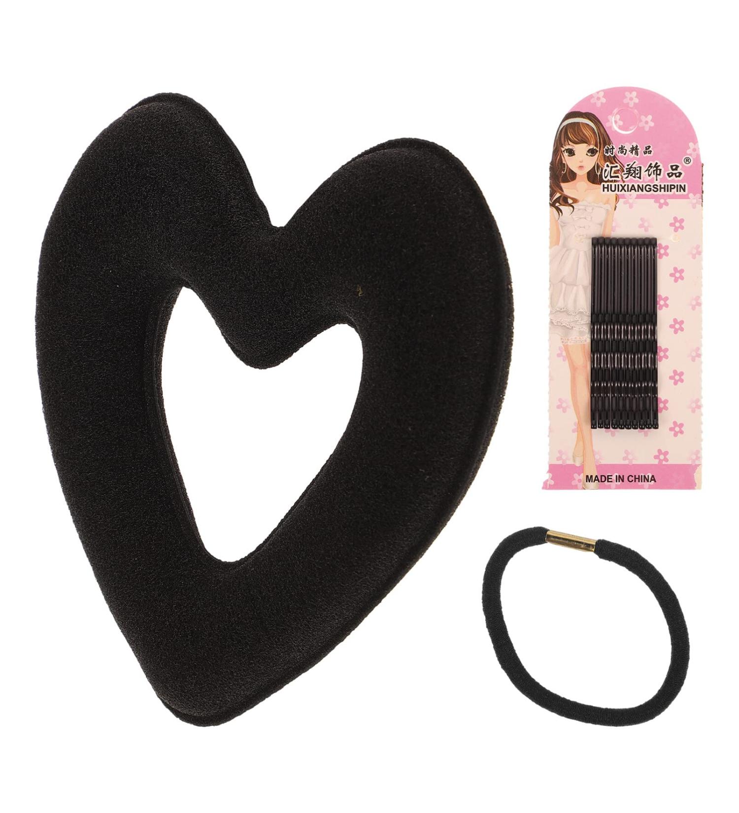 Minkissy Heart Shaped Bun Maker for Short Thin Hair - Black | Mini Doughnut Shaper for Women and Girls - Buy Online on GoSupps.com