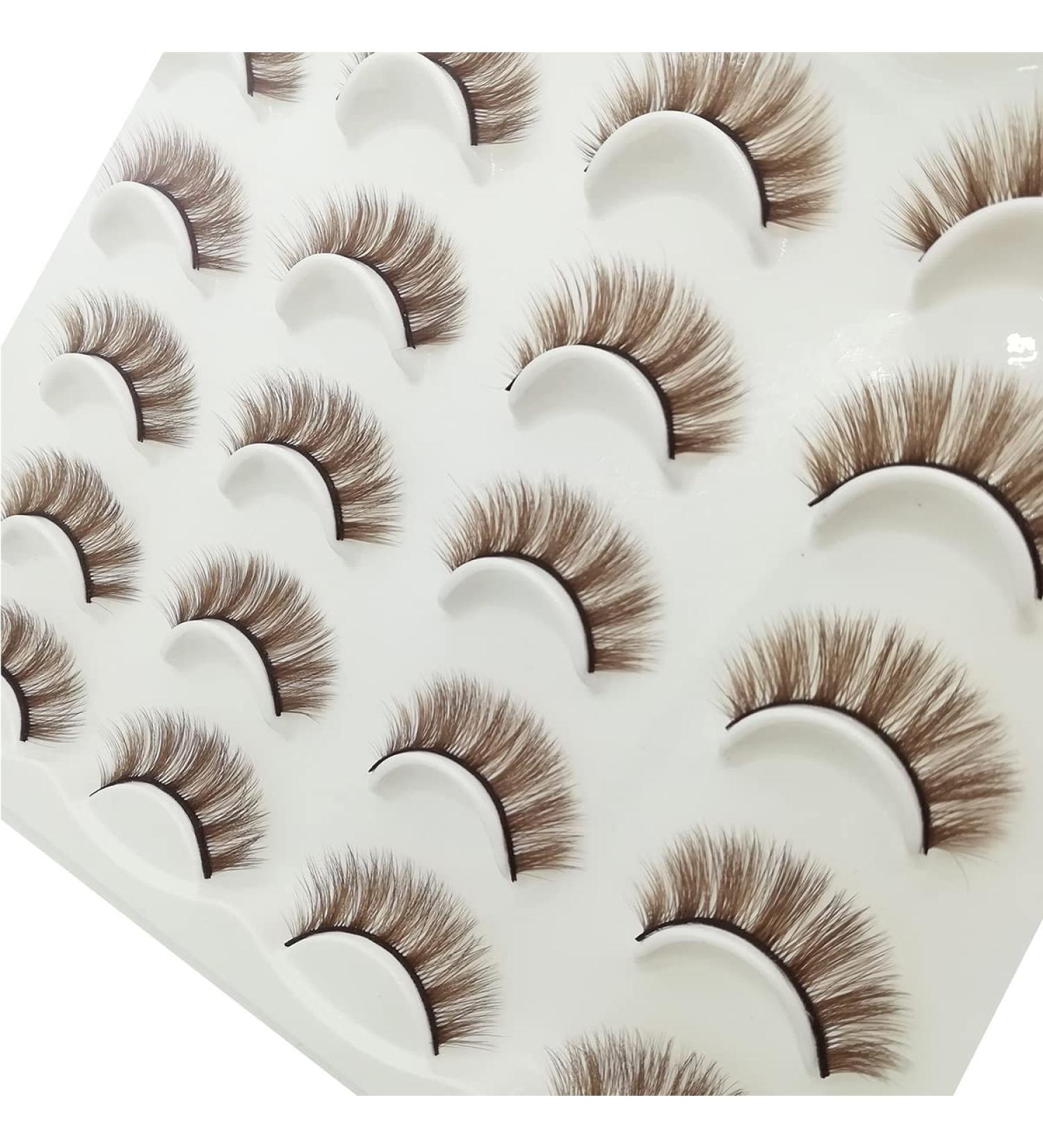 MUQIU37 Brown 3D Mink False Eyelashes - 10 Pairs for Natural & Dramatic Volume | Coffee Brown Lashes for Makeup & Extensions (MQ601) - Buy Online on GoSupps.com