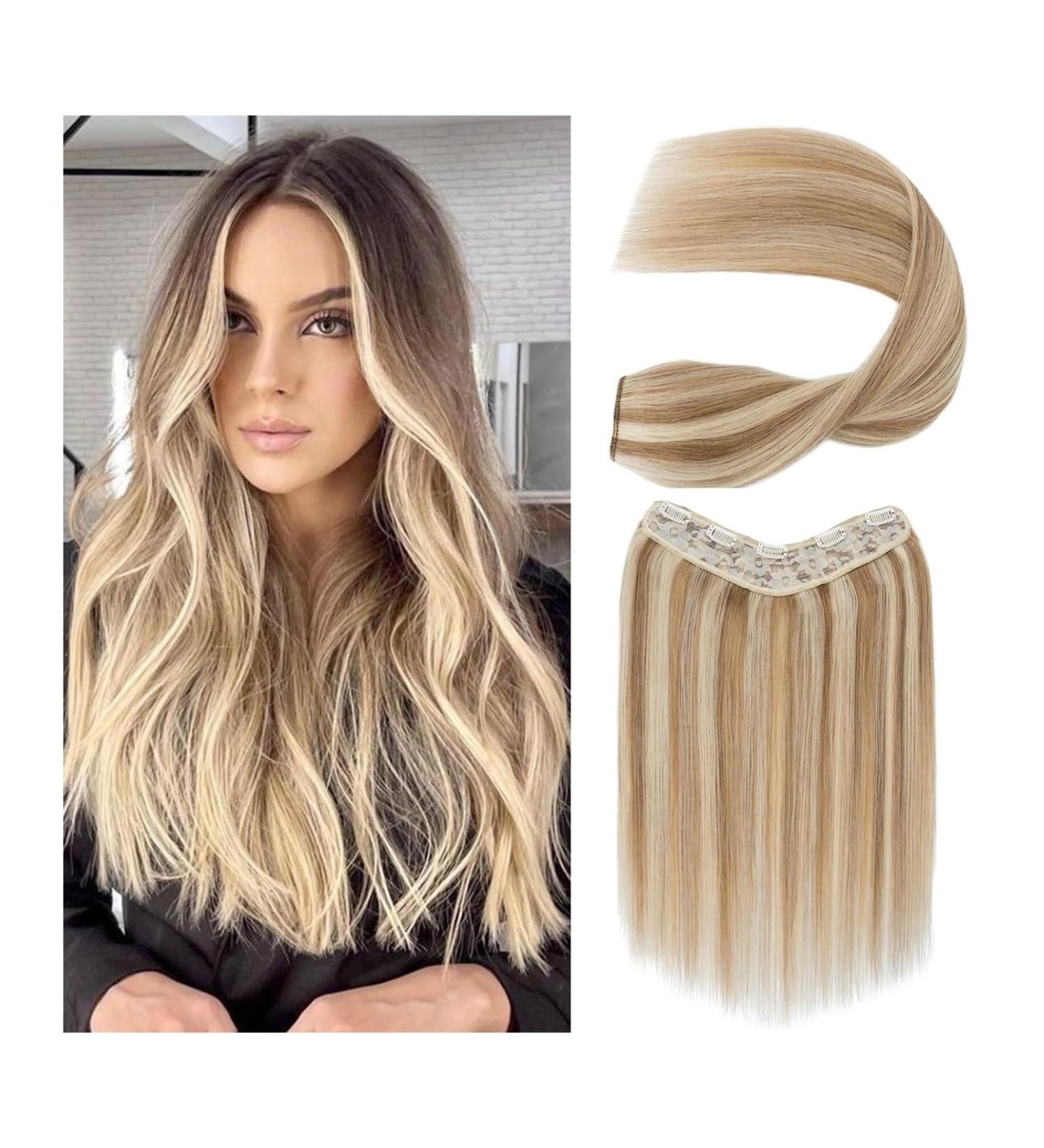 Hair Extensions One Piece Hair Extensions #8/613 Real Human Hair Extensions Straight 5 Clips In One Piece Human Hair Extensions 120 Grams Straight Invisible Hairpiece Hair Pieces(22 inches) 22 inches 120g/Set - Buy Online on GoSupps.com