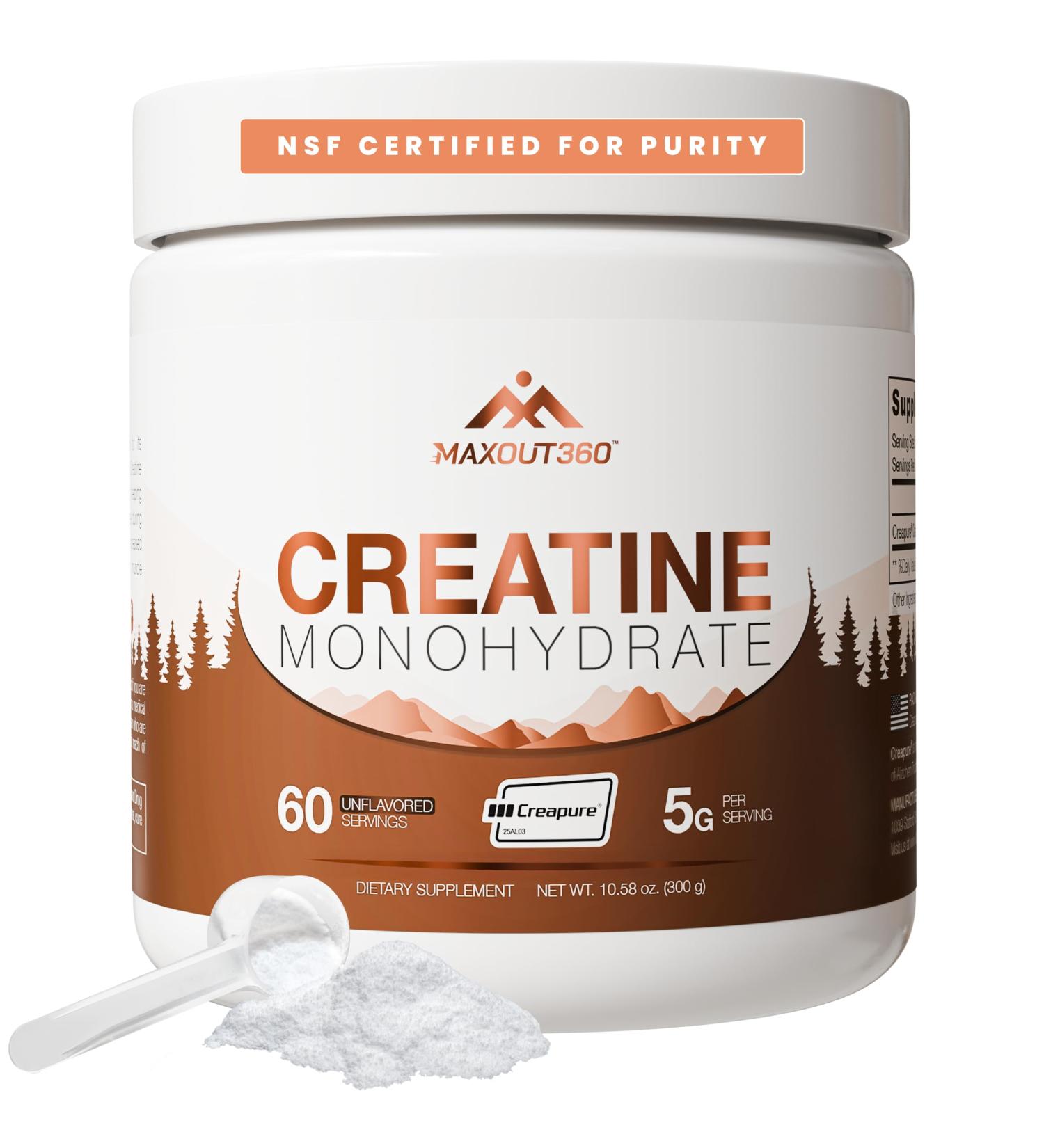 MaxOut360 Creapure Creatine Monohydrate Powder 60 Servings Unflavored NSF Certified Creatine for Muscle Growth Strength & Recovery Pure German Creatine Monohydrate for Women & Men - Buy Online on GoSupps.com