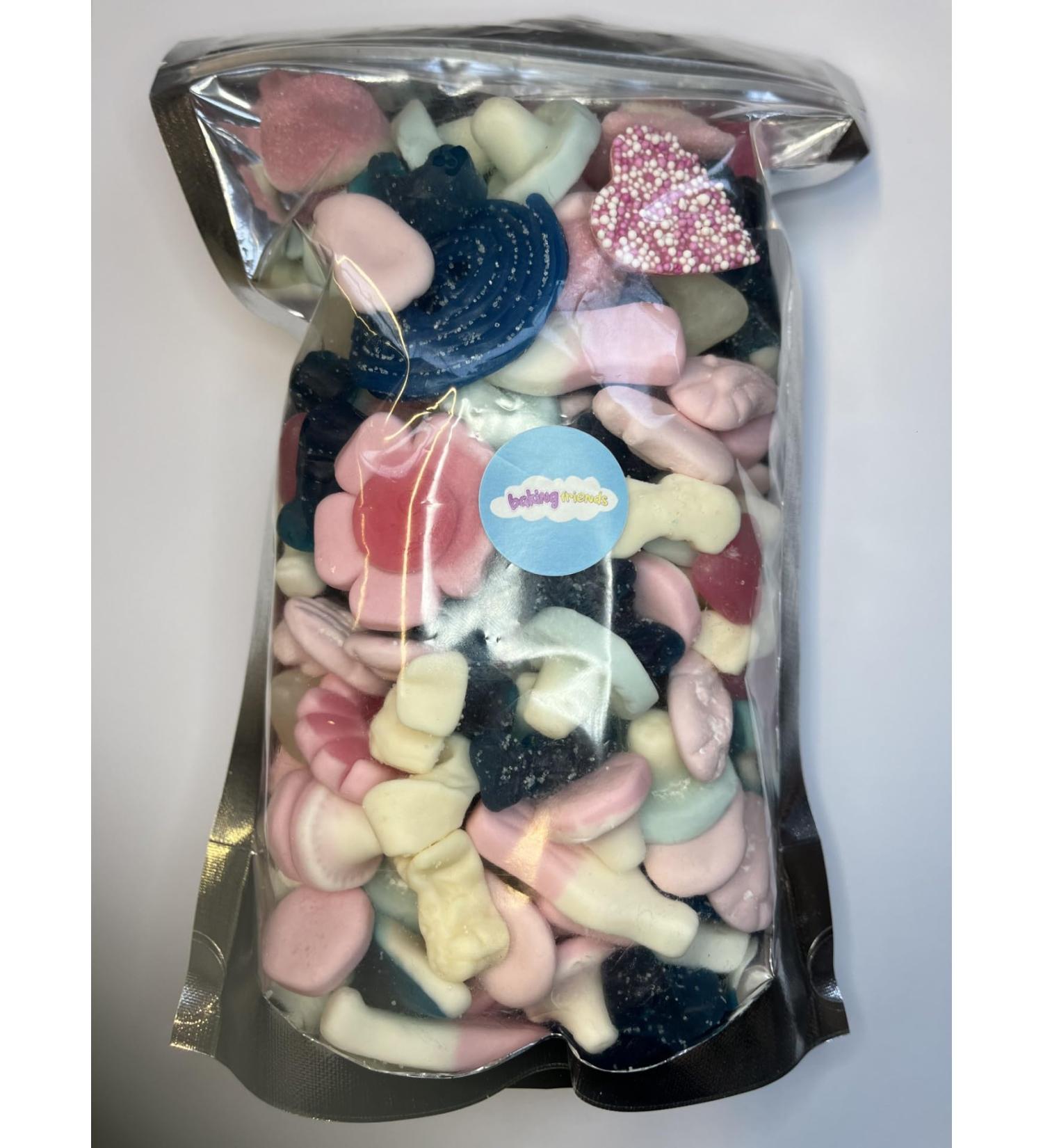 Blue & Pink Retro Sweets Gift Bag Assorted Sweet Pick N Mix Candy Pouch 600g Great Birthday Gift Baby Shower - Buy Online on GoSupps.com