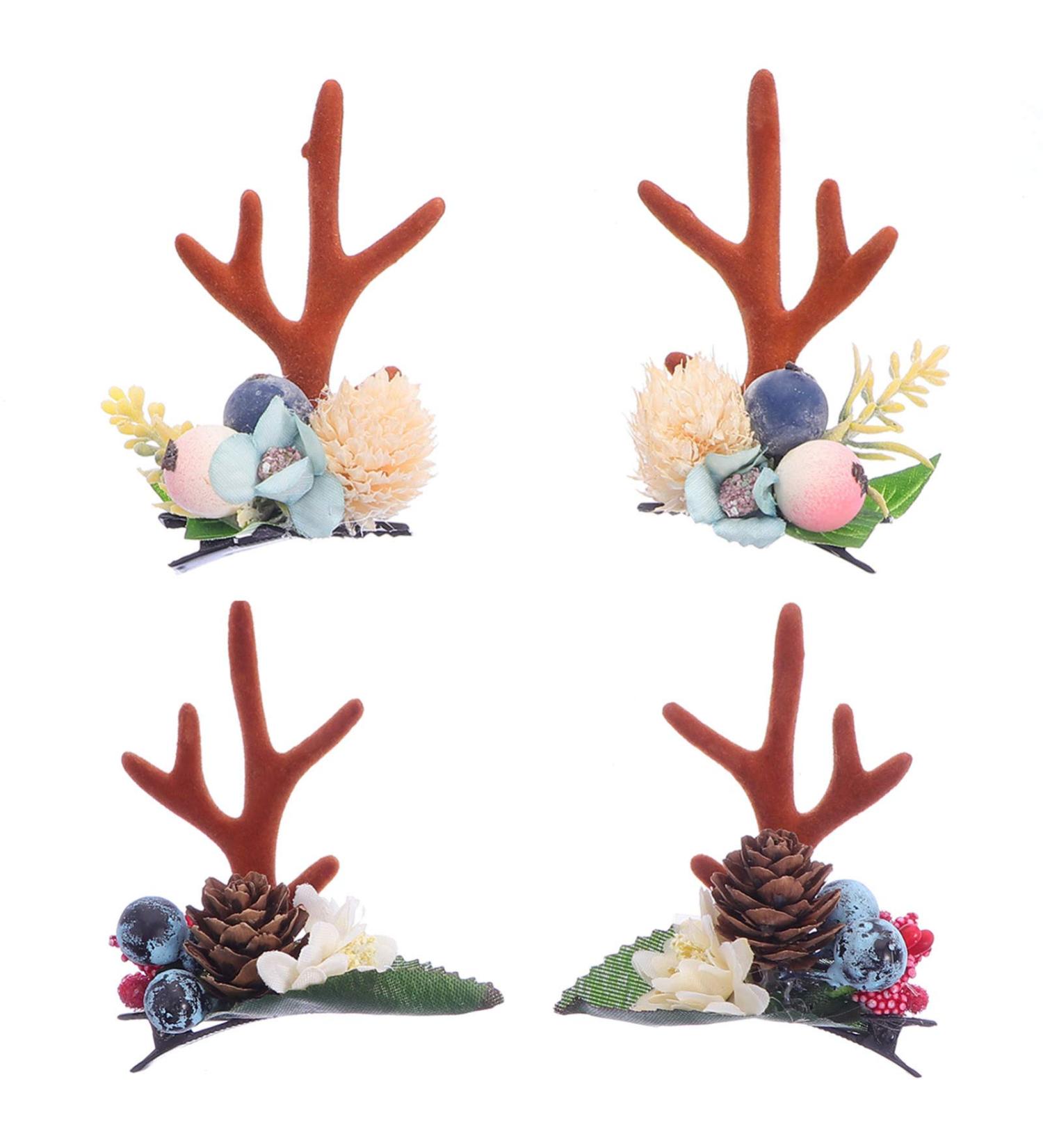 2 Pairs Antler Flower Hair Clip Elk Hairpins Clip Reindeer Horn Hair Pins Decorative Hair Clips for Women Christmas Stockings Photography Props Alligator Clip Plastic Child Girl - Buy Online on GoSupps.com