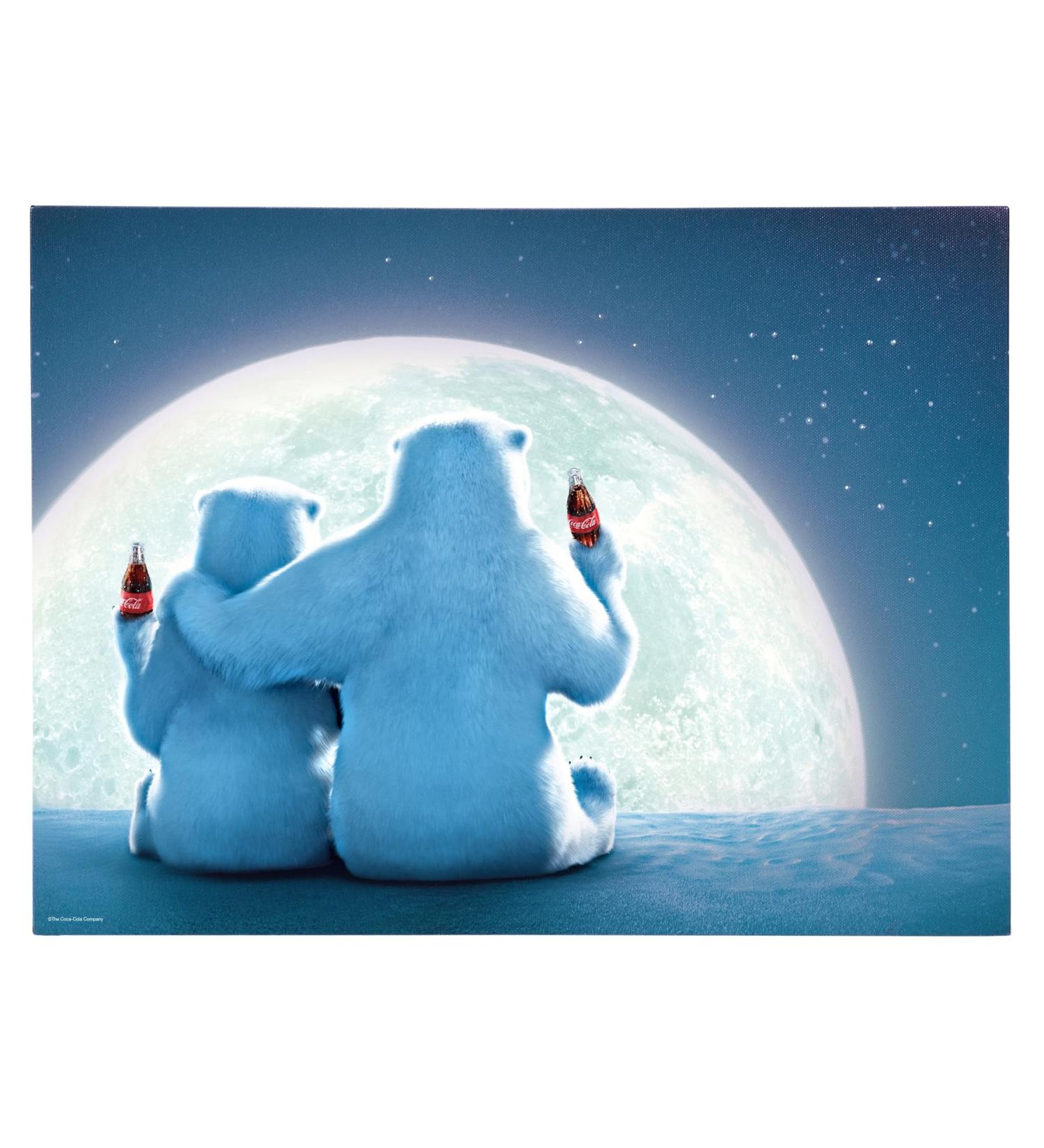 Mark Feldstein & Associates Coca Cola Advertising Polar Bears with Moon Pre Lit LED and Fiber Optic Canvas Holiday Artwork 16 x 12 - Buy Online on GoSupps.com