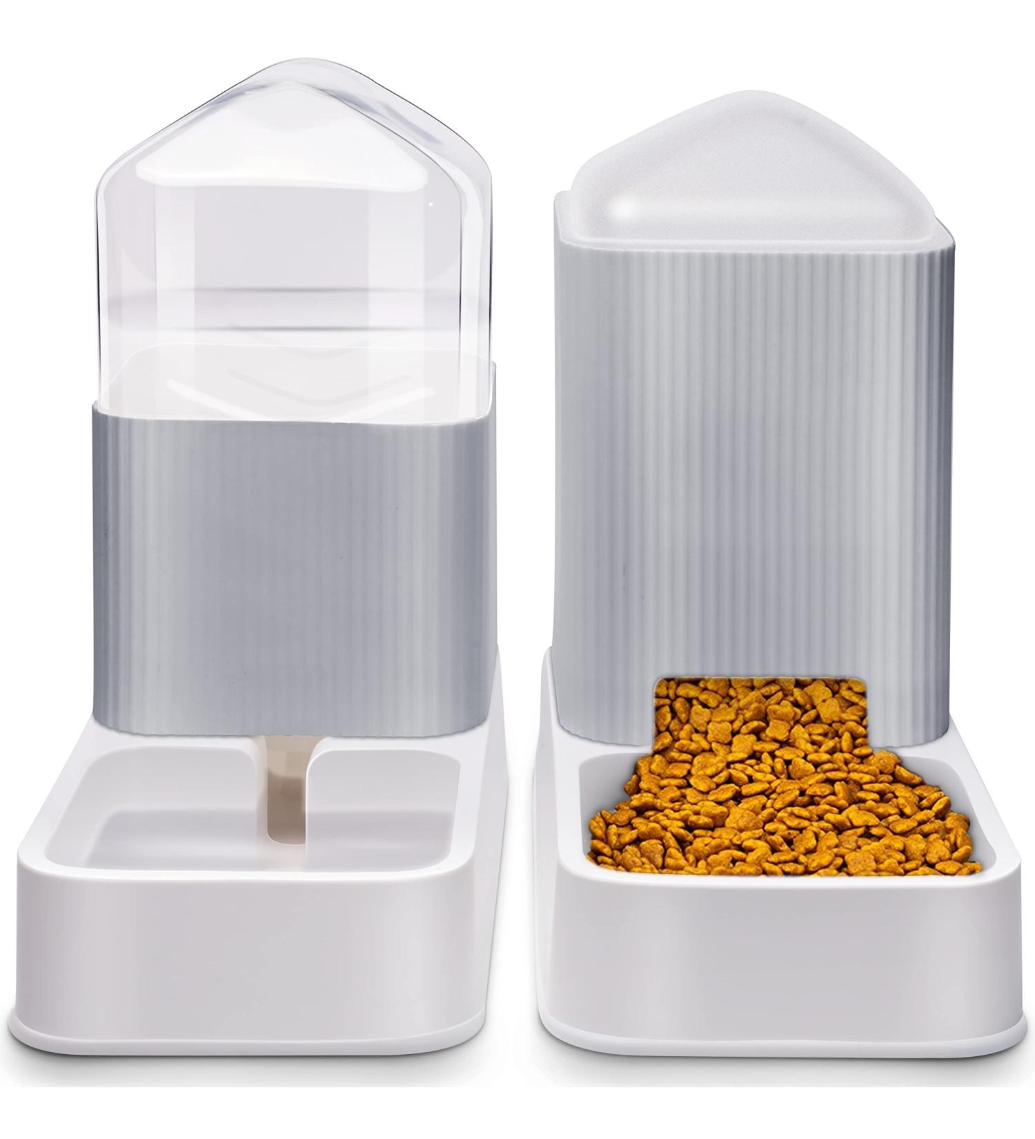 2-Pack Automatic Pet Feeders & Water Dispensers - 1 Gallon Capacity for Cats, Dogs, Puppies & Kittens - Gray - Buy Online on GoSupps.com