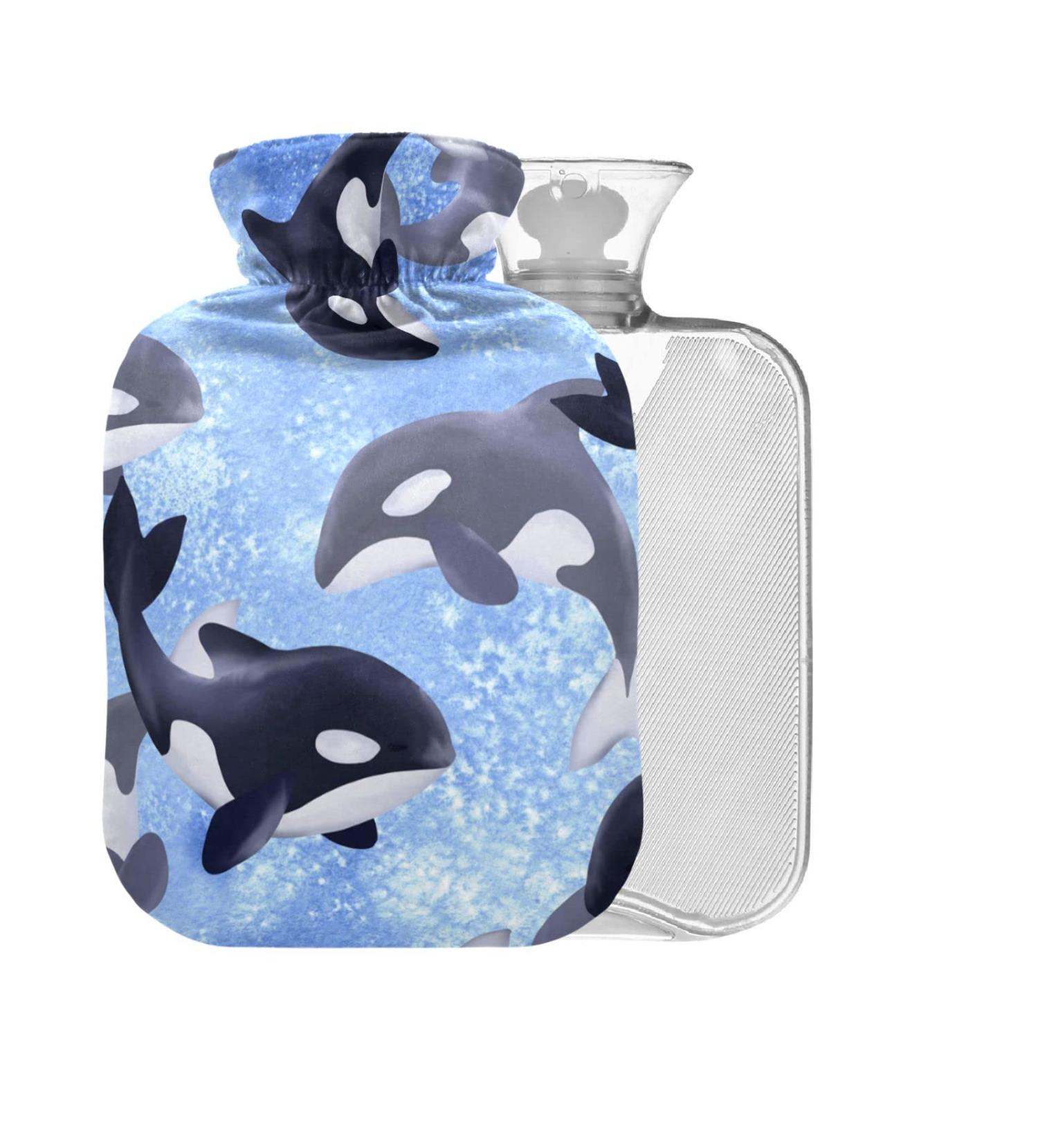 Whale Hot Water Bottle with Cover - 1L BPA Free Small Hot Water Bag for Pain Relief & Heat Therapy - Buy Online on GoSupps.com