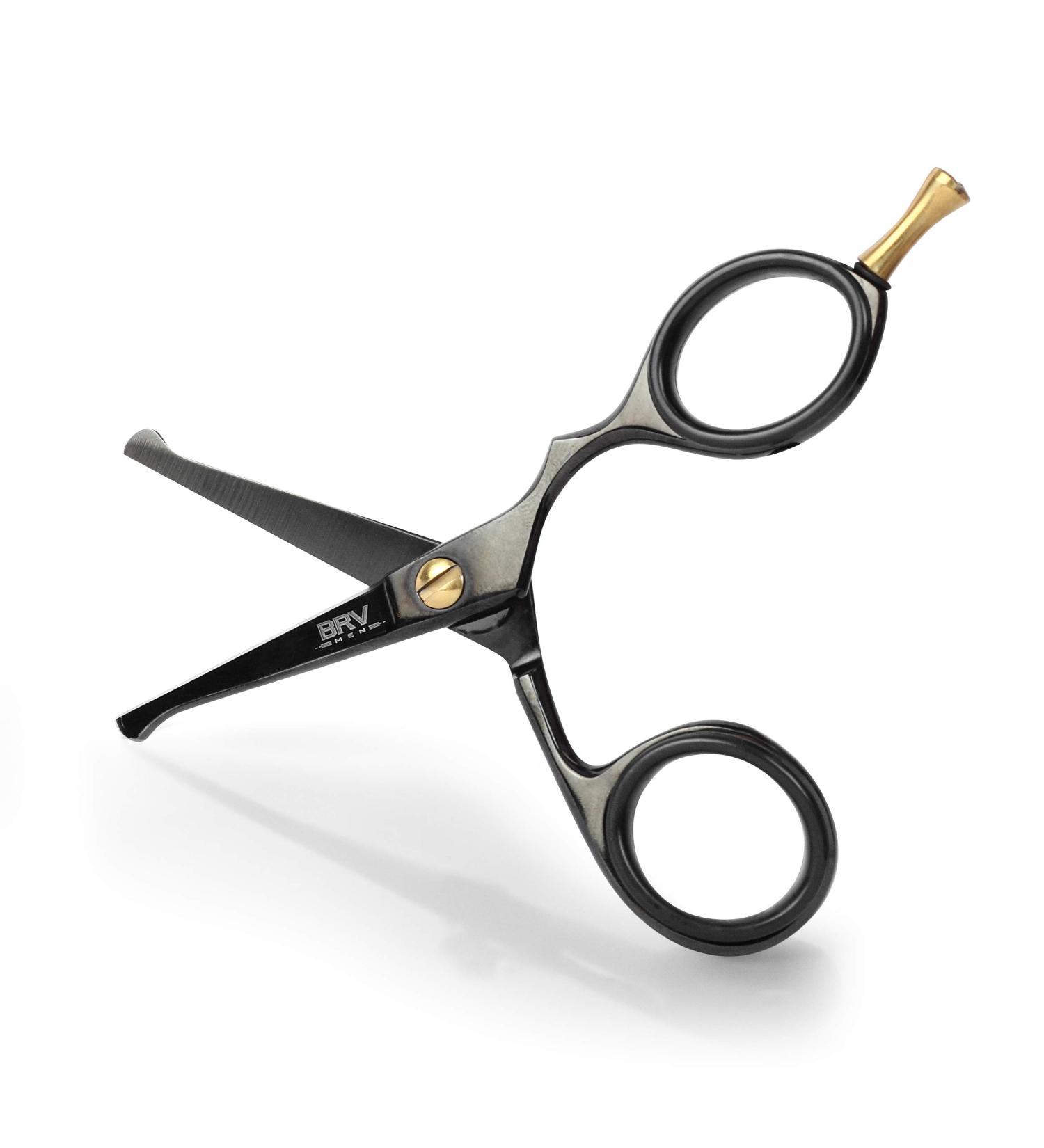 BRV MEN German Steel Titanium Plated Rounded-Tip Scissors - Professional Facial Hair Grooming Trimmer for Beard, Mustache, Nose, and Ear Hair - Black - Buy Online on GoSupps.com