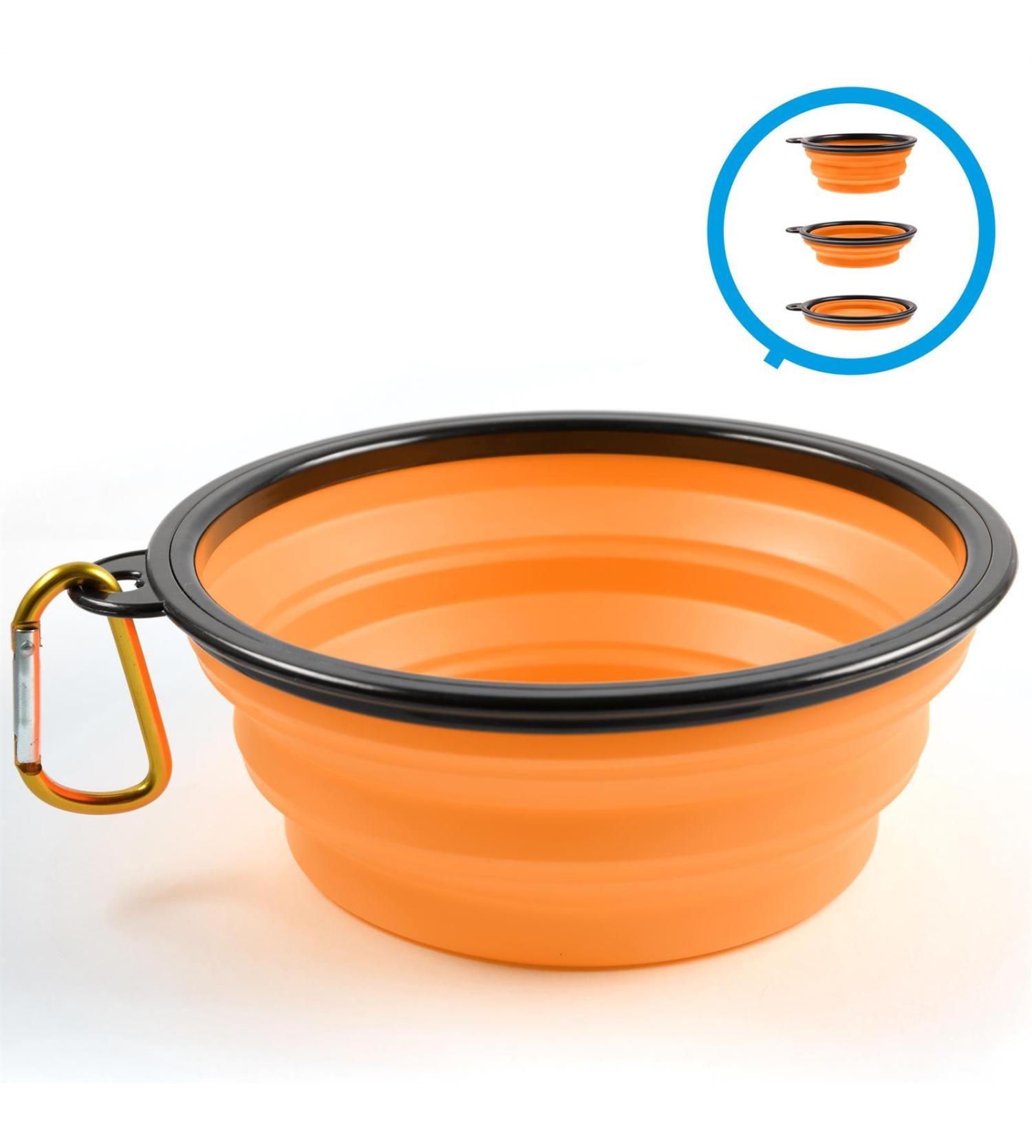 PhoneNatic Foldable Silicone Dog Bowl - XL Travel Bowl for Dogs & Cats - 1000ml Orange with Carabiner - Buy Online on GoSupps.com