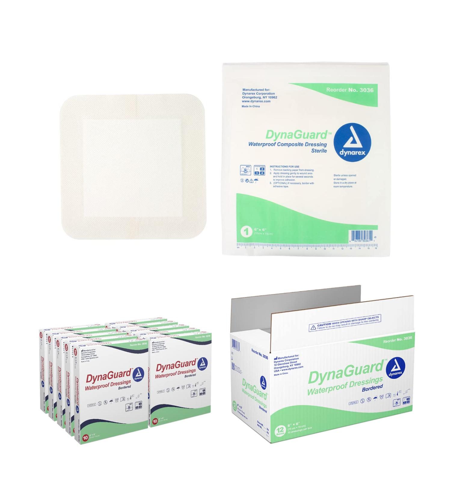 Dynarex DynaGuard Waterproof Dressings - Sterile 6x6 Four-Layer Composite Dressing | Optimal Moist Environment | Case of 120 (12 Boxes of 10) - International Shipping Available - Buy Online on GoSupps.com