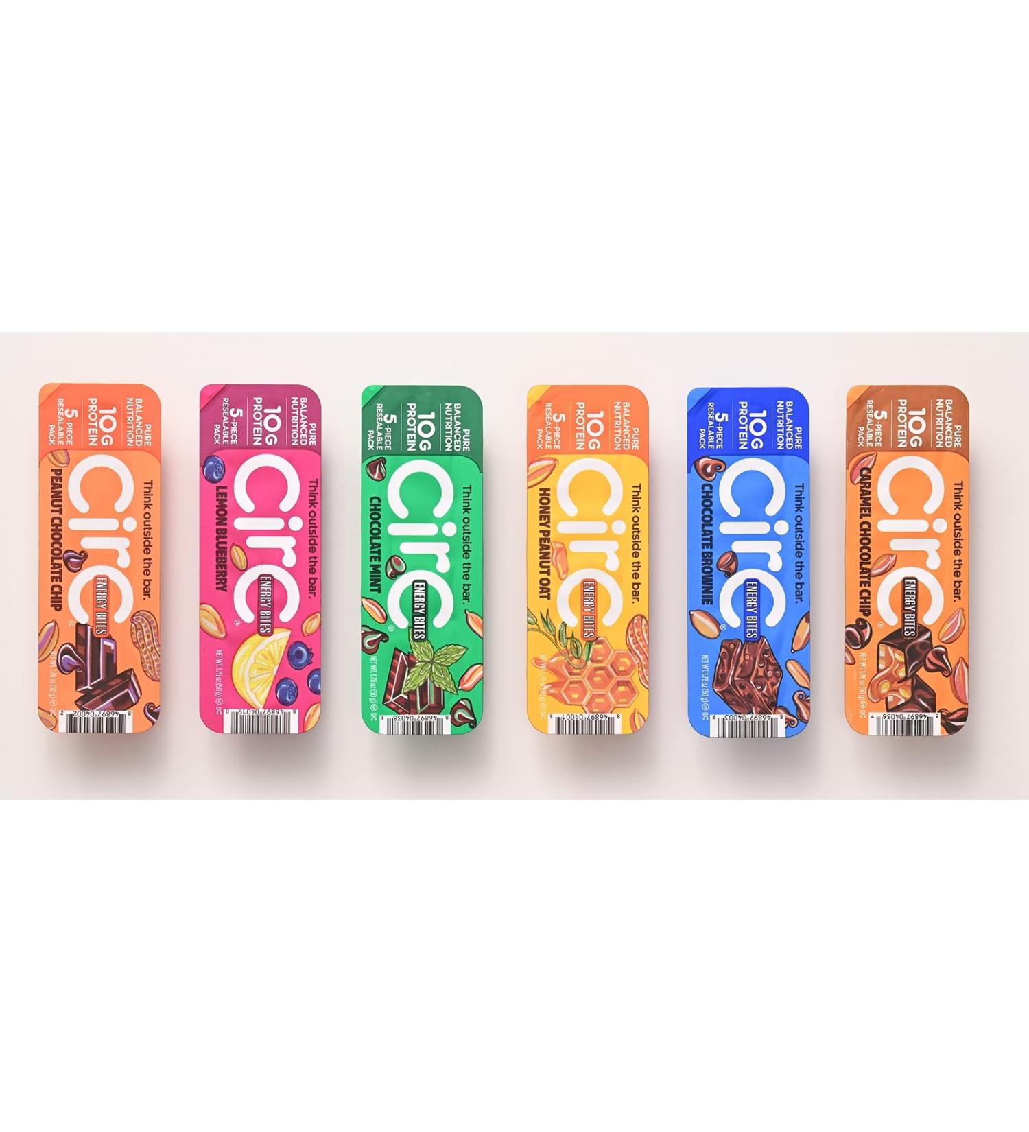 CirC Energy Bites - New Variety 12 Pack Gluten Free Protein Balls - 10g Protein Whole Grains Nuts & Fruit - Portable Healthy Snacks for Adults & Kids 5 Piece Resealable Packs - Buy Online on GoSupps.com