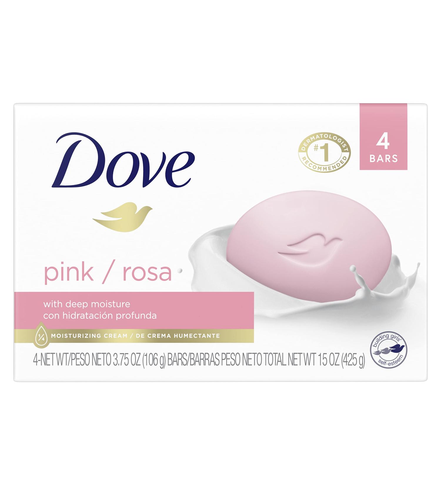 Dove Beauty Bar 3.75 oz - Moisturizing Gentle Skin Cleanser for Soft Care - Pink, 4 Bars - Buy Online on GoSupps.com