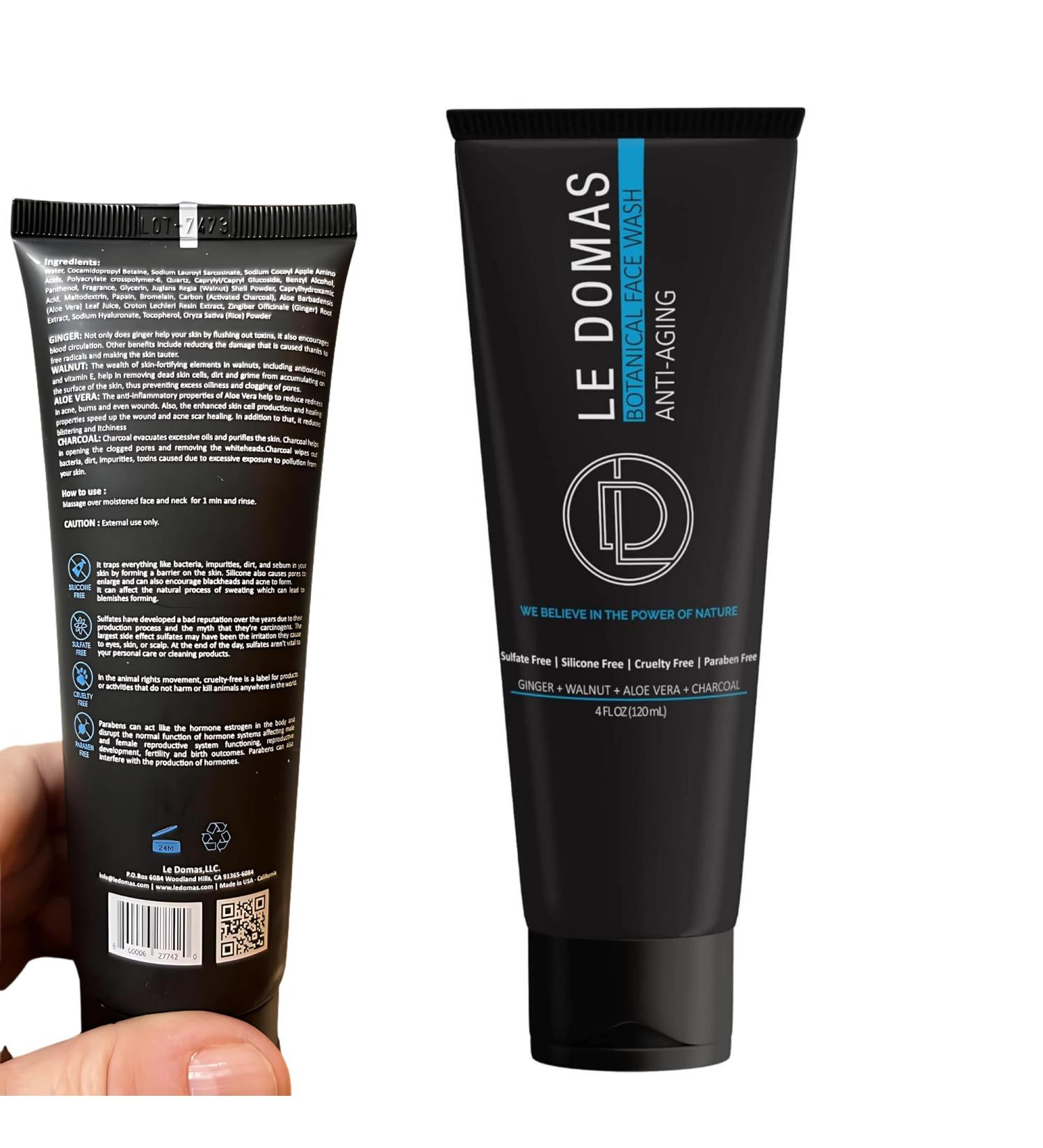 Botanical Face Wash with Ginger Walnut Aloe Vera & Charcoal Hydrating Facial Cleanser for Men & Women Sulfate Free Gentle Skin Care Products & Face Wash for All Skin Types 4 fl oz 1PACK Face Wash - Buy Online on GoSupps.com