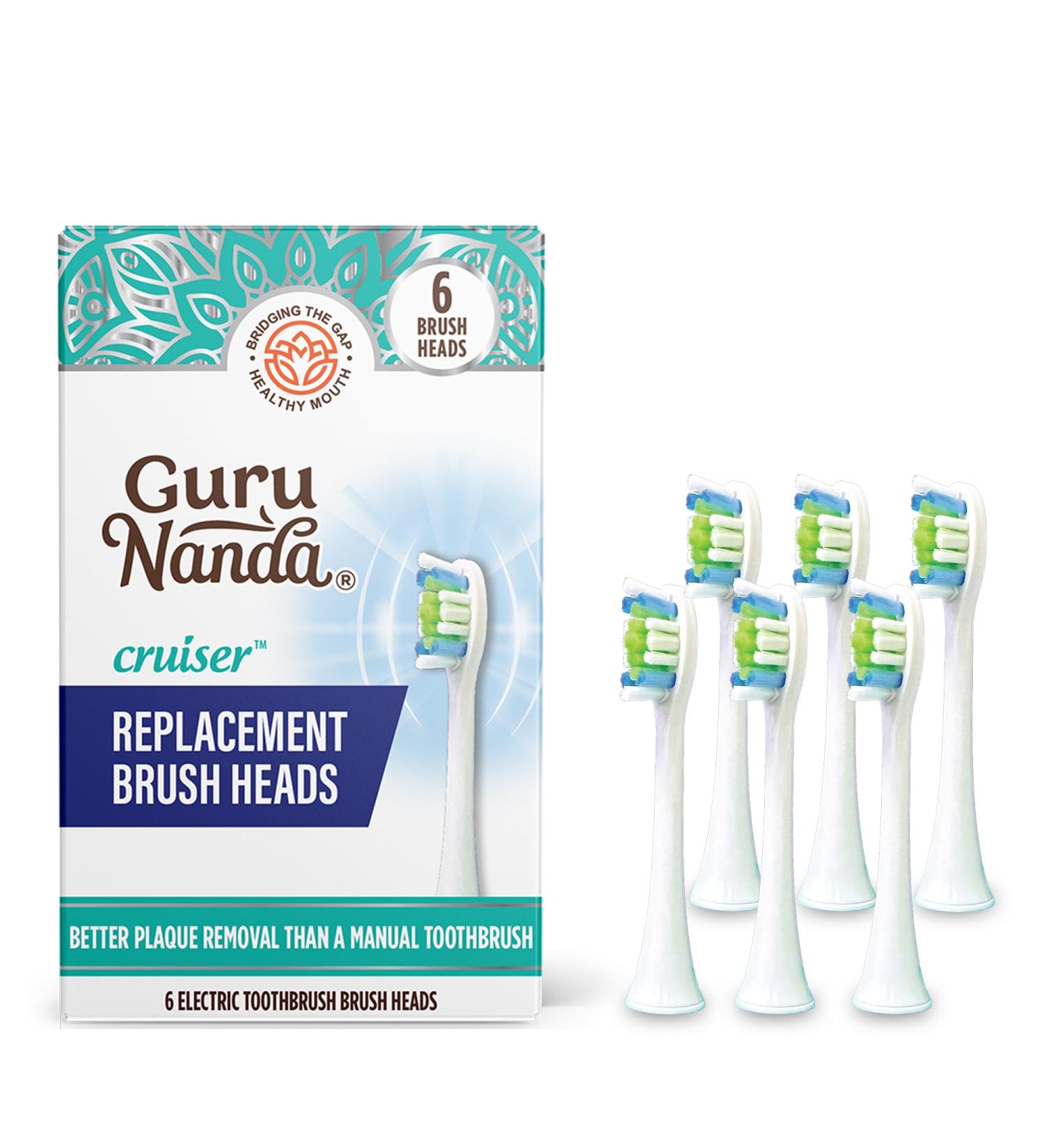 GuruNanda Cruiser Replacement Brush Heads (Pack of 6) | Compatible with Sonic Toothbrushes | Round Soft Bristles for Plaque Control & Teeth Whitening | IPRX Waterproof - Buy Online on GoSupps.com